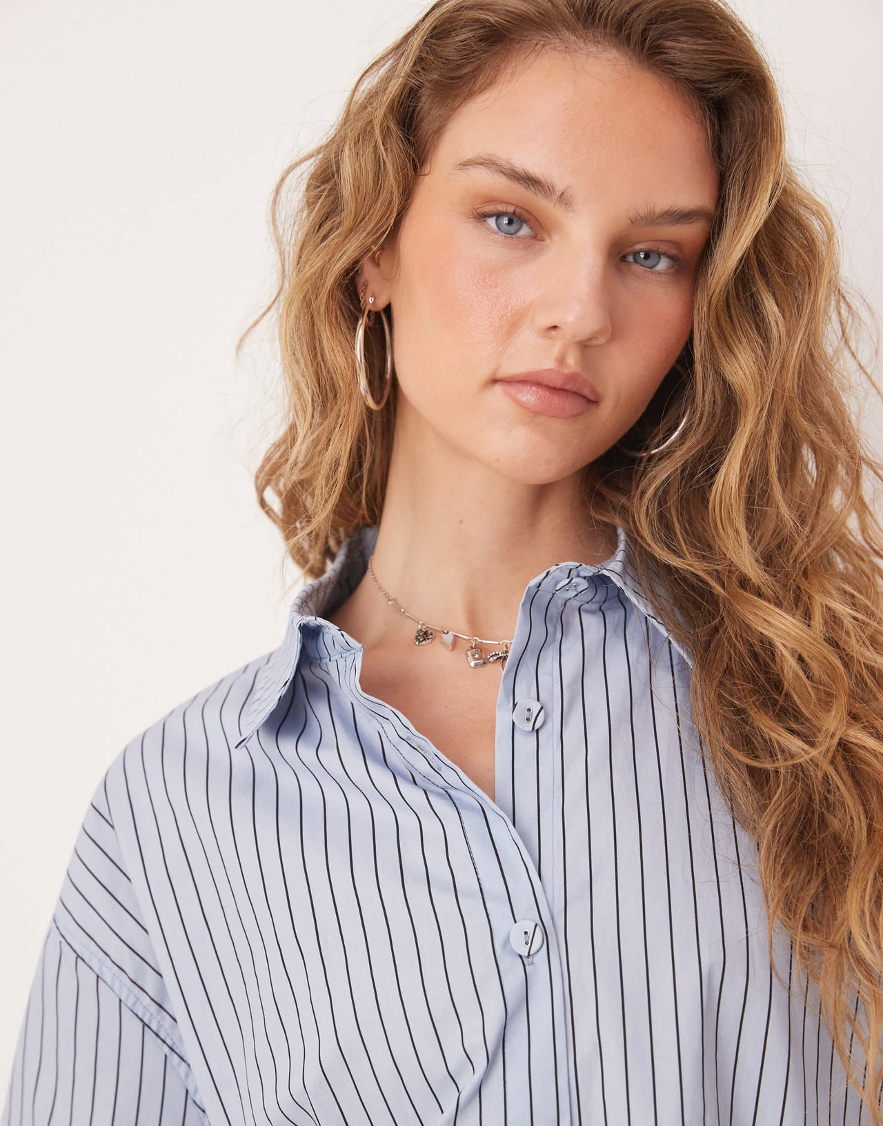 VRG GRL june striped oversized shirt in blue