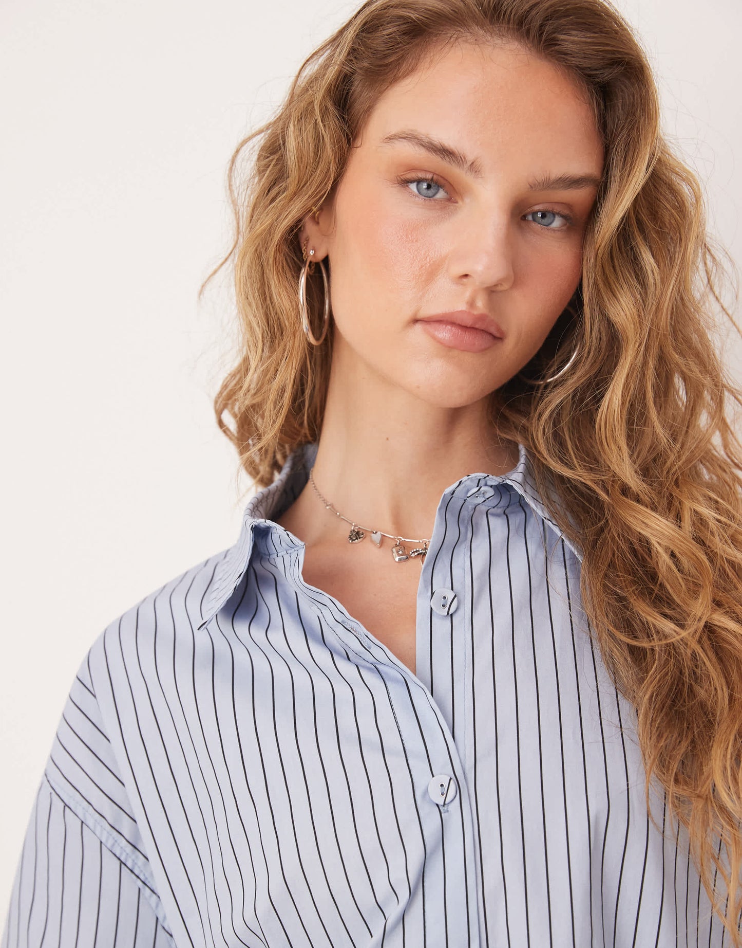 VRG GRL june striped oversized shirt in blue