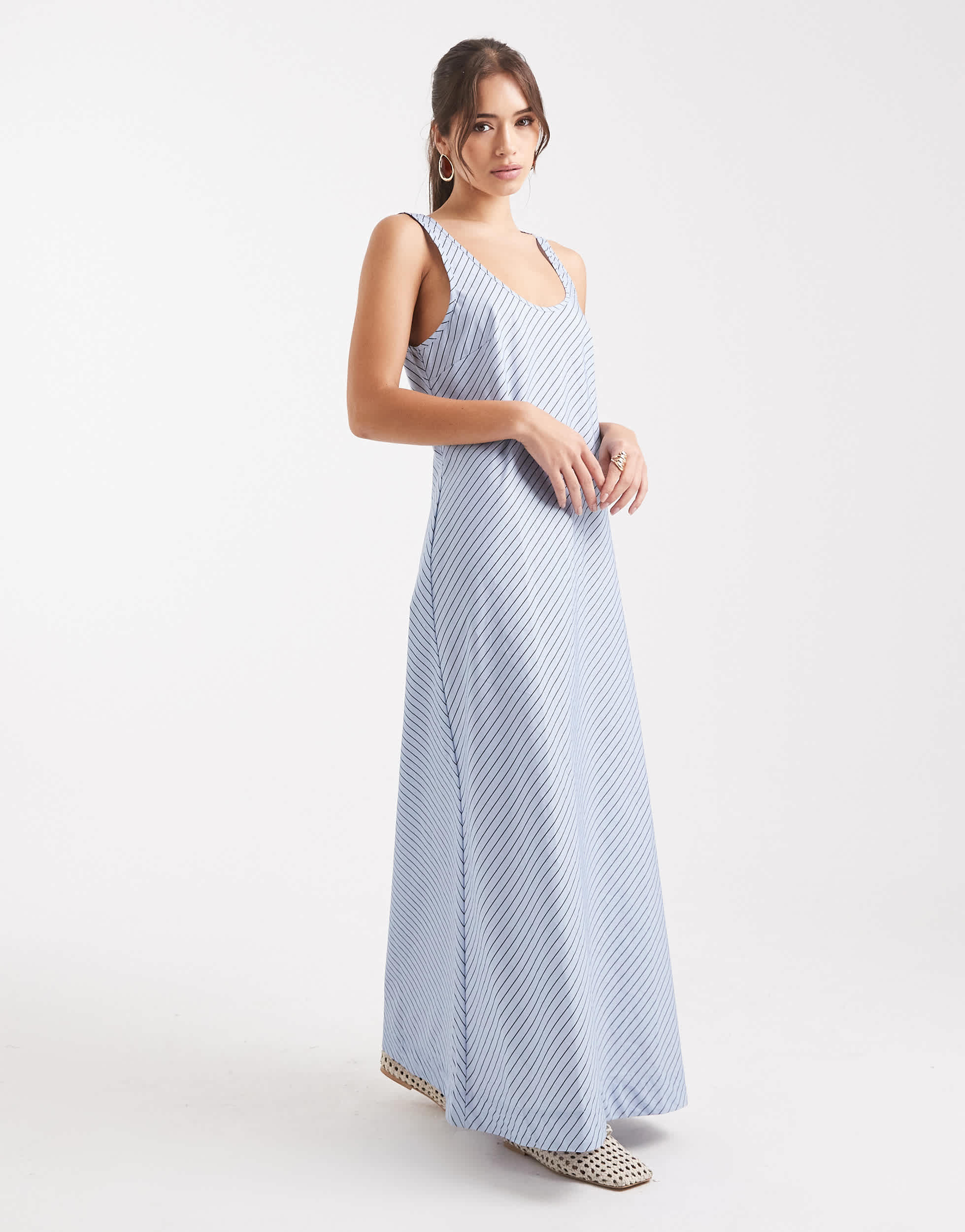 VRG GRL kajal striped smock maxi dress in blue stripe