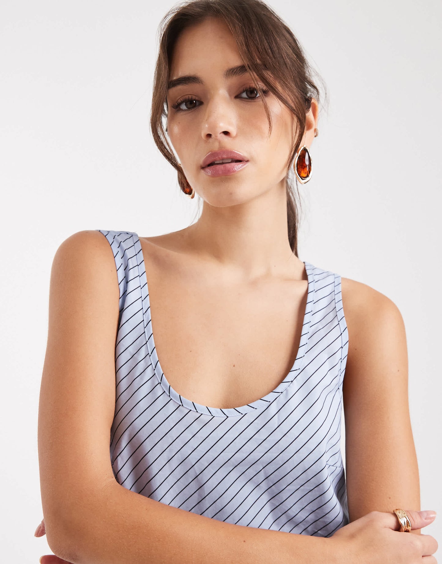 VRG GRL kajal striped smock maxi dress in blue stripe