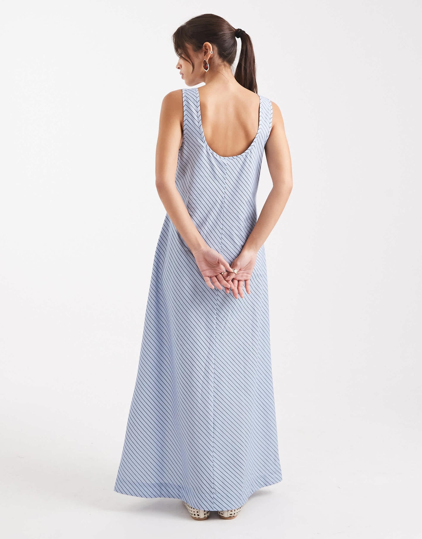 VRG GRL kajal striped smock maxi dress in blue stripe
