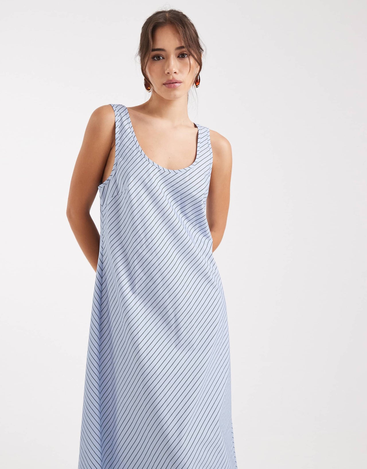 VRG GRL kajal striped smock maxi dress in blue stripe