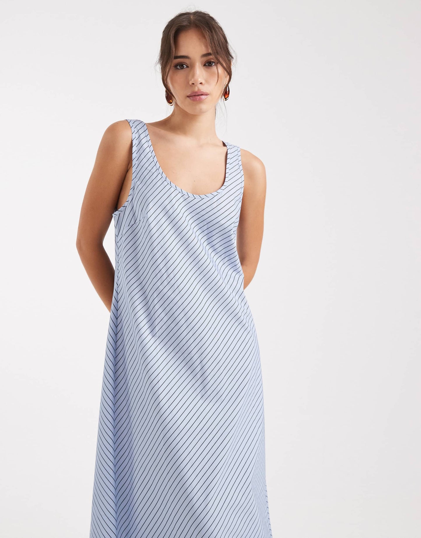 VRG GRL kajal striped smock maxi dress in blue stripe