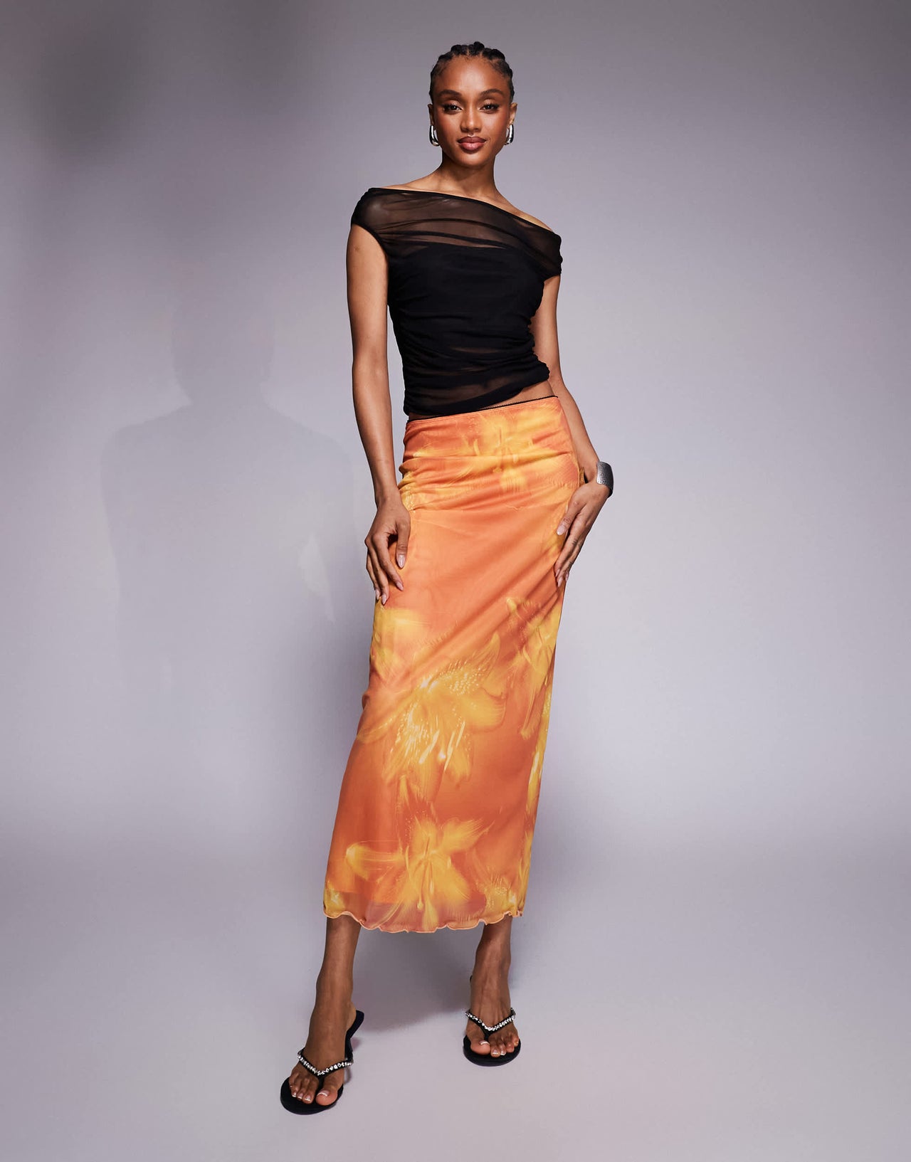 ASOS DESIGN Tall mesh midi skirt in oversized floral print