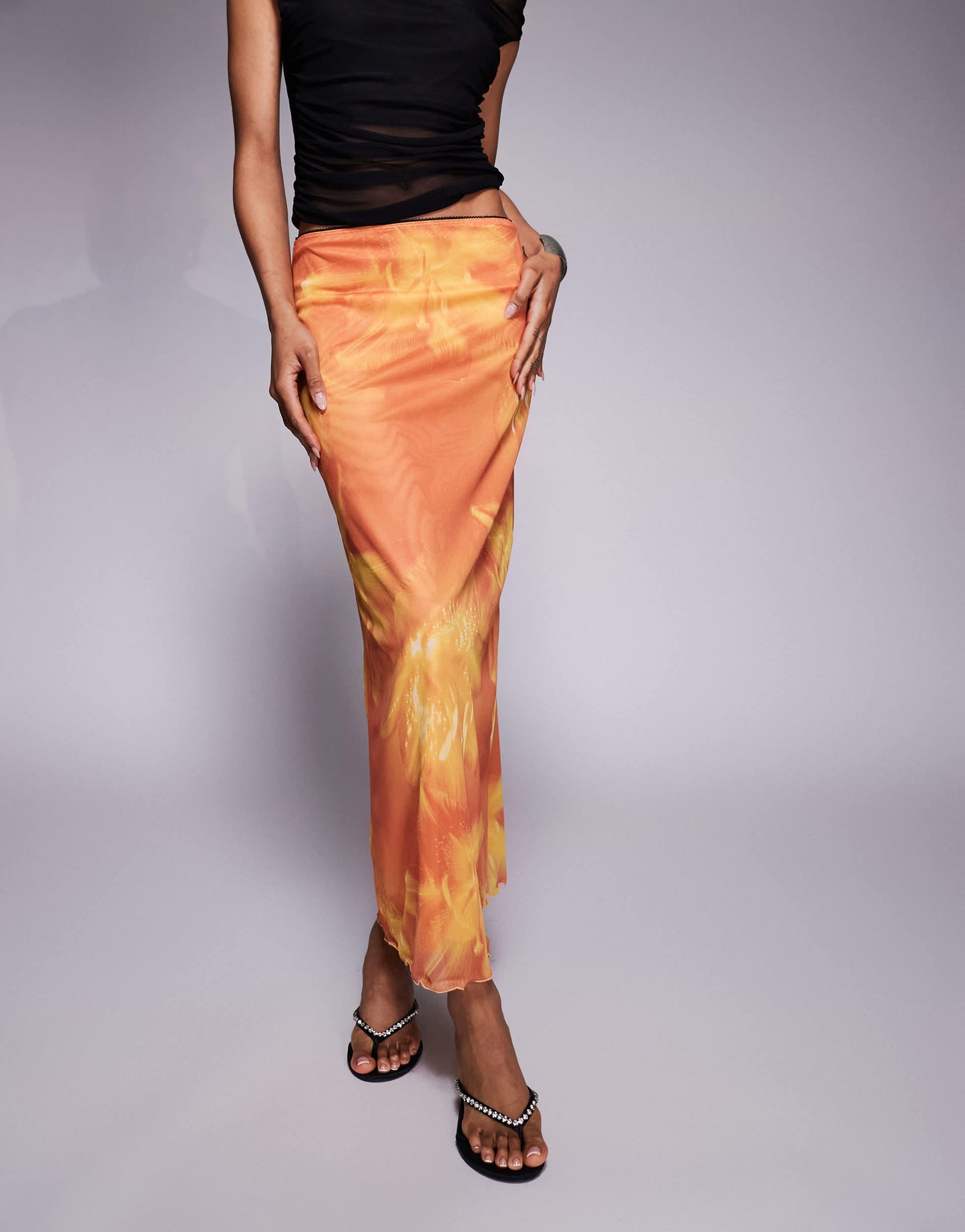 ASOS DESIGN Tall mesh midi skirt in oversized floral print