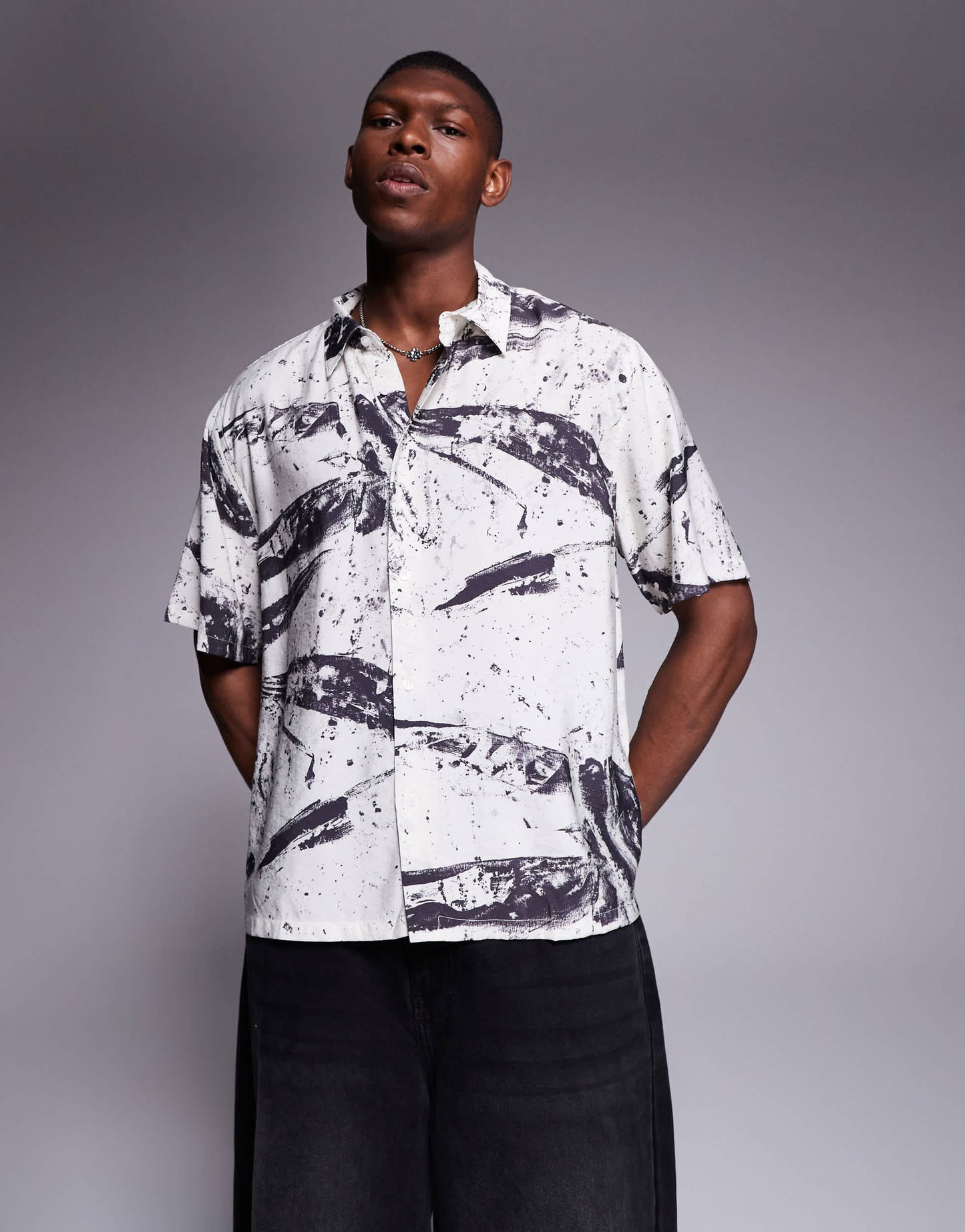 Bershka abstract shirt in white