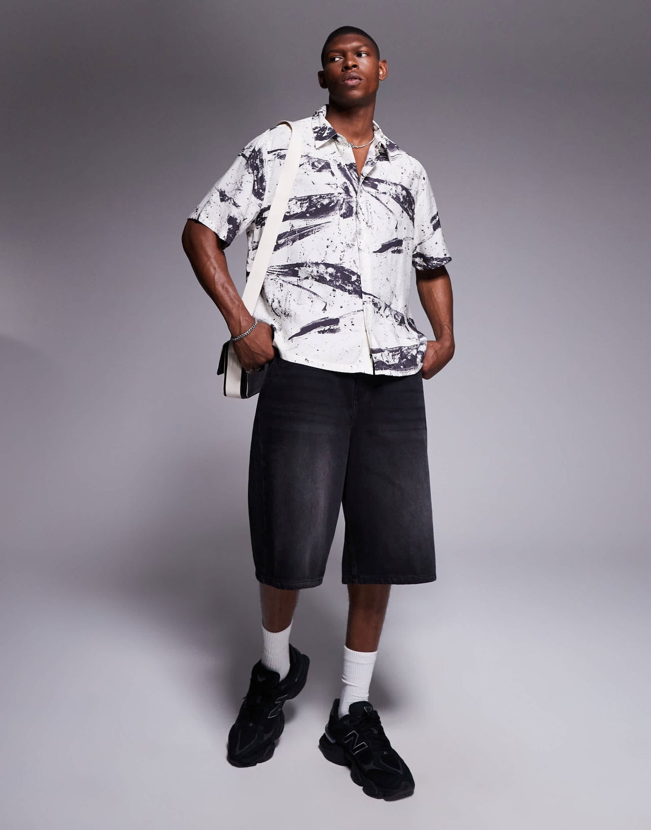 Bershka abstract shirt in white