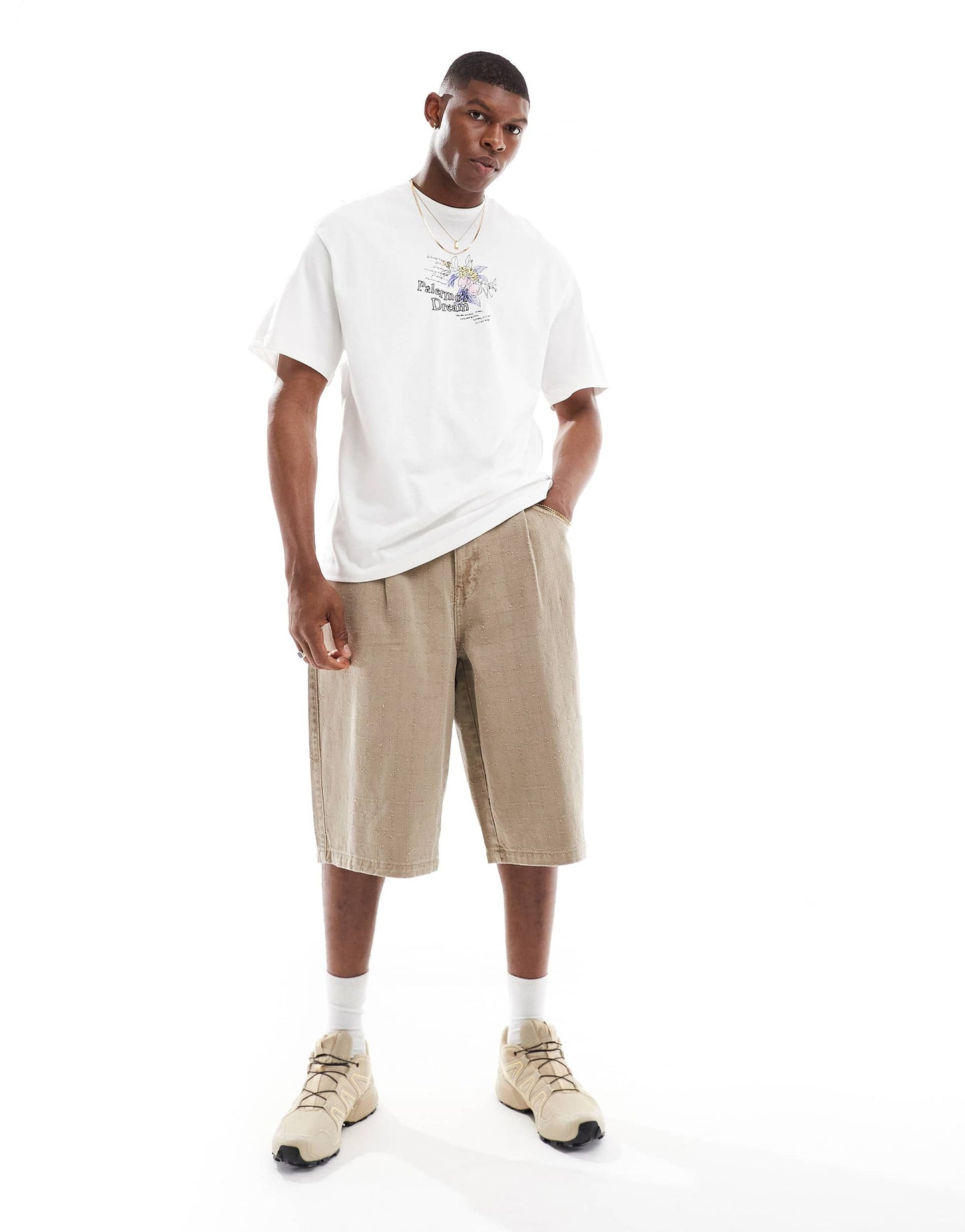 Bershka oversized jorts in sand