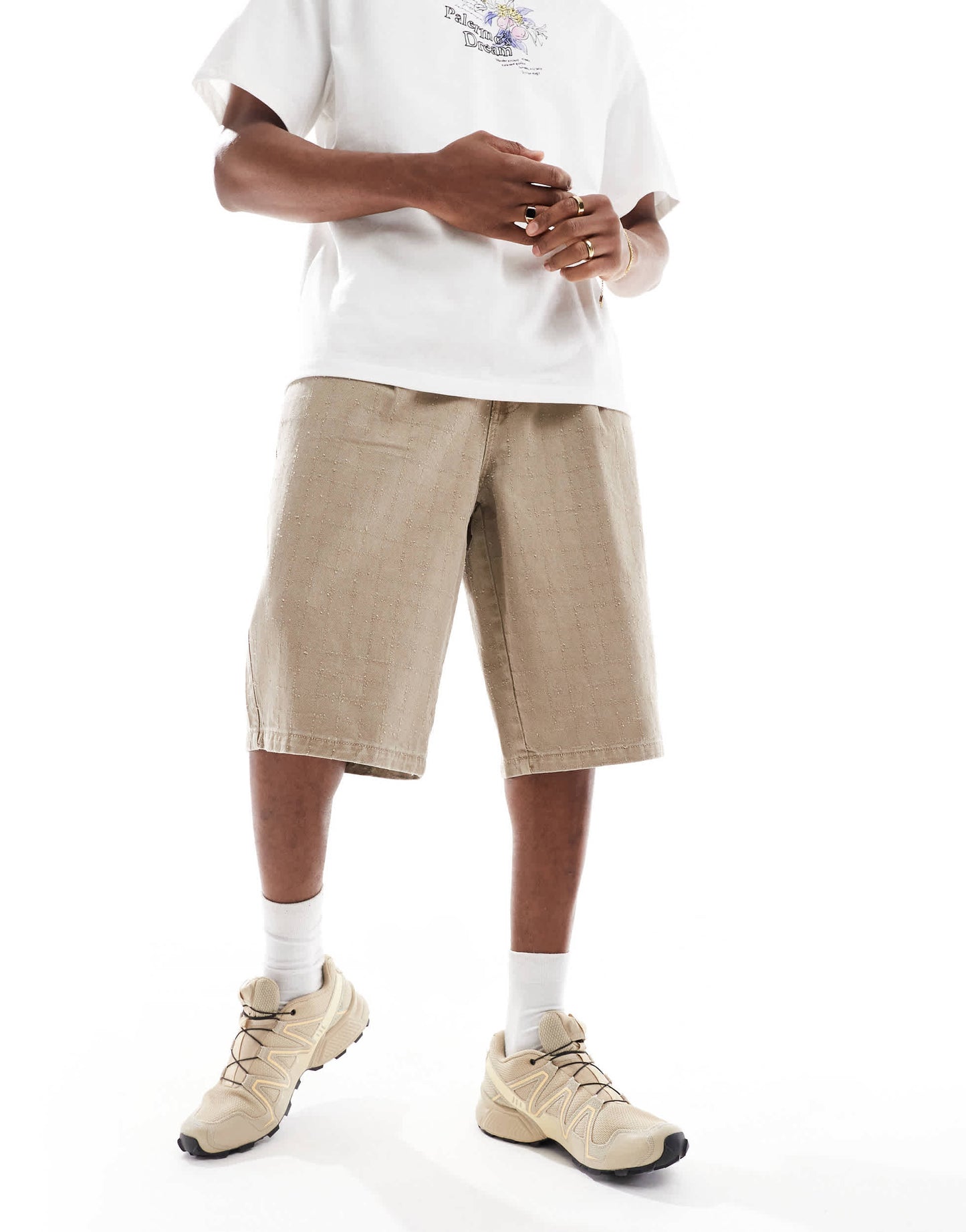Bershka oversized jorts in sand