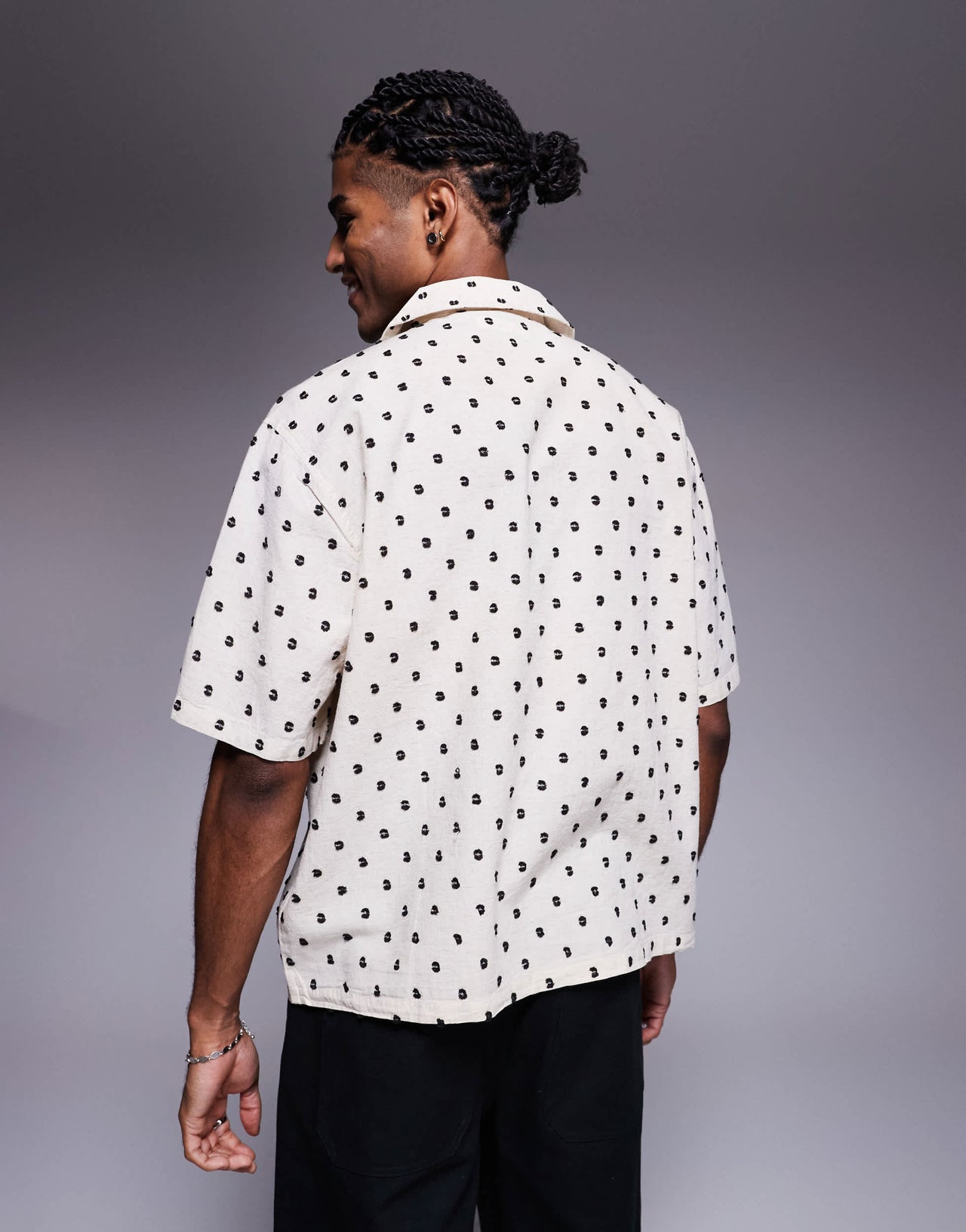 Bershka all over embroidered natural shirt in ecru
