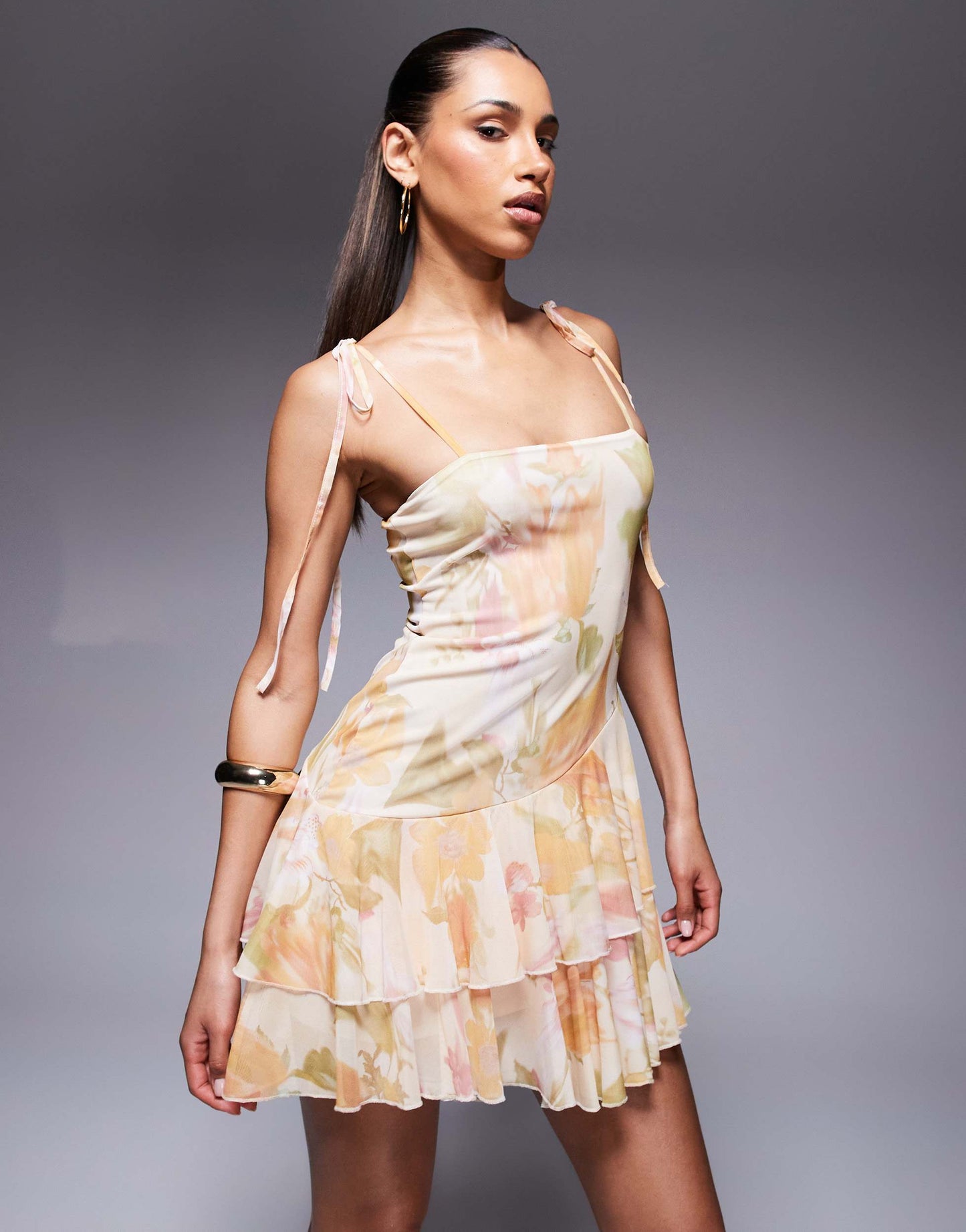 ASOS DESIGN cami with loose straps asymmetric ruffle mini dress in floral print