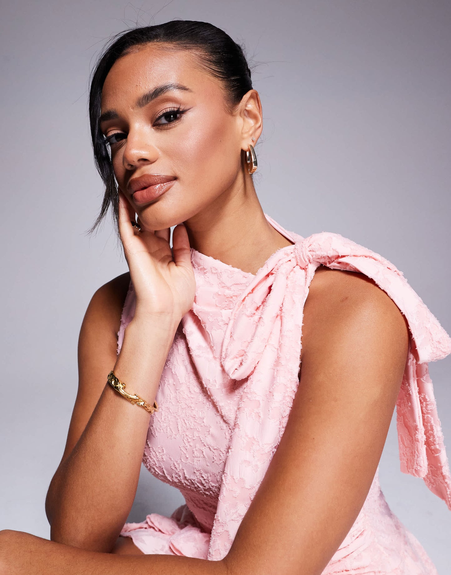 ASOS DESIGN sleeveless with tie detail devore mini dress with ruffles in light pink