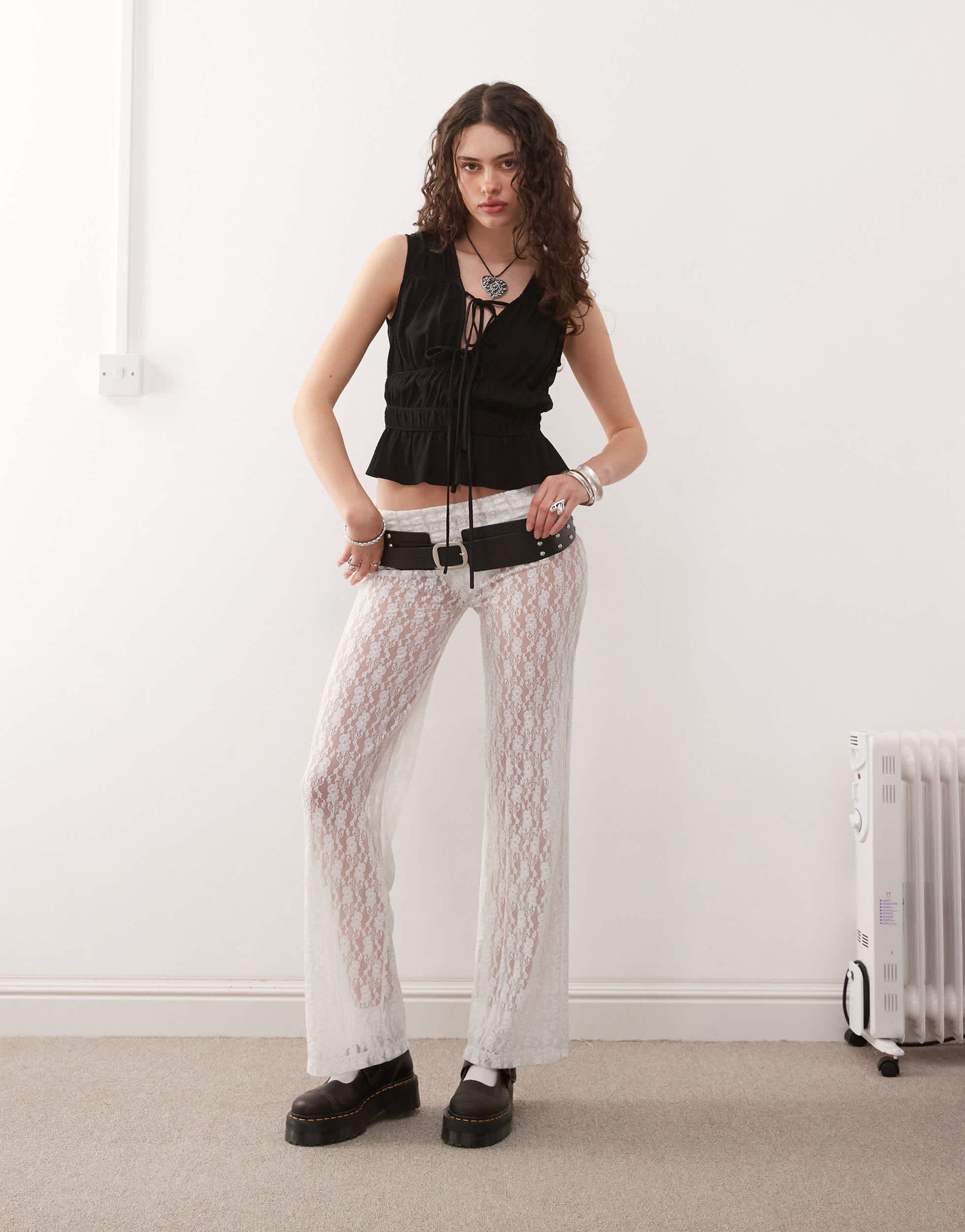 COLLUSION fold over yoga pant in white lace