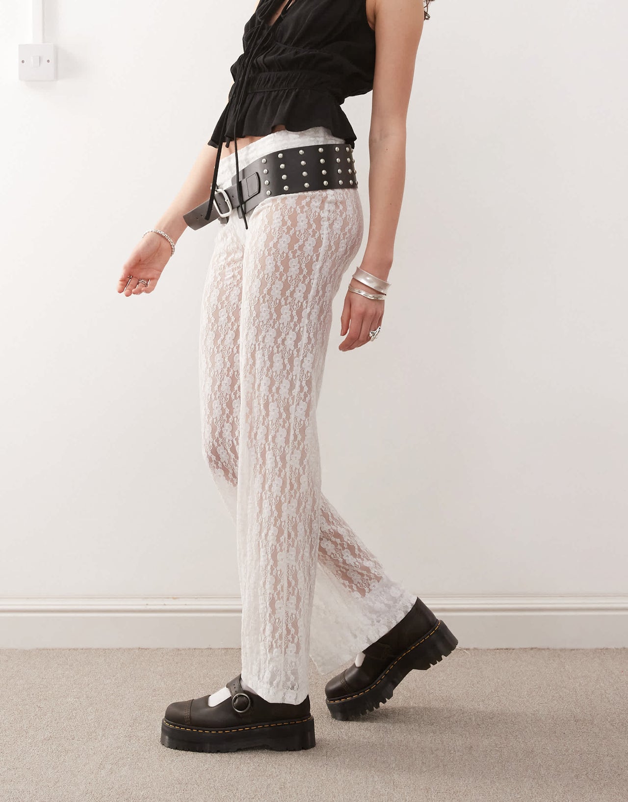 COLLUSION fold over yoga pant in white lace