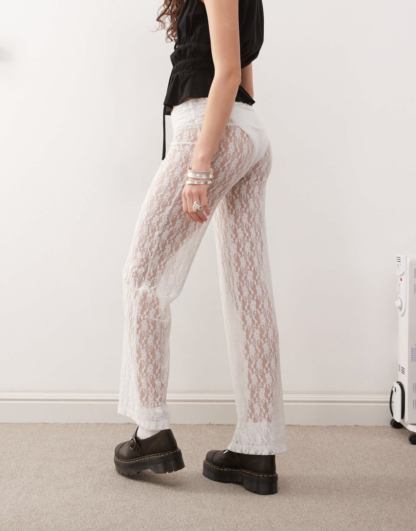 COLLUSION fold over yoga pant in white lace