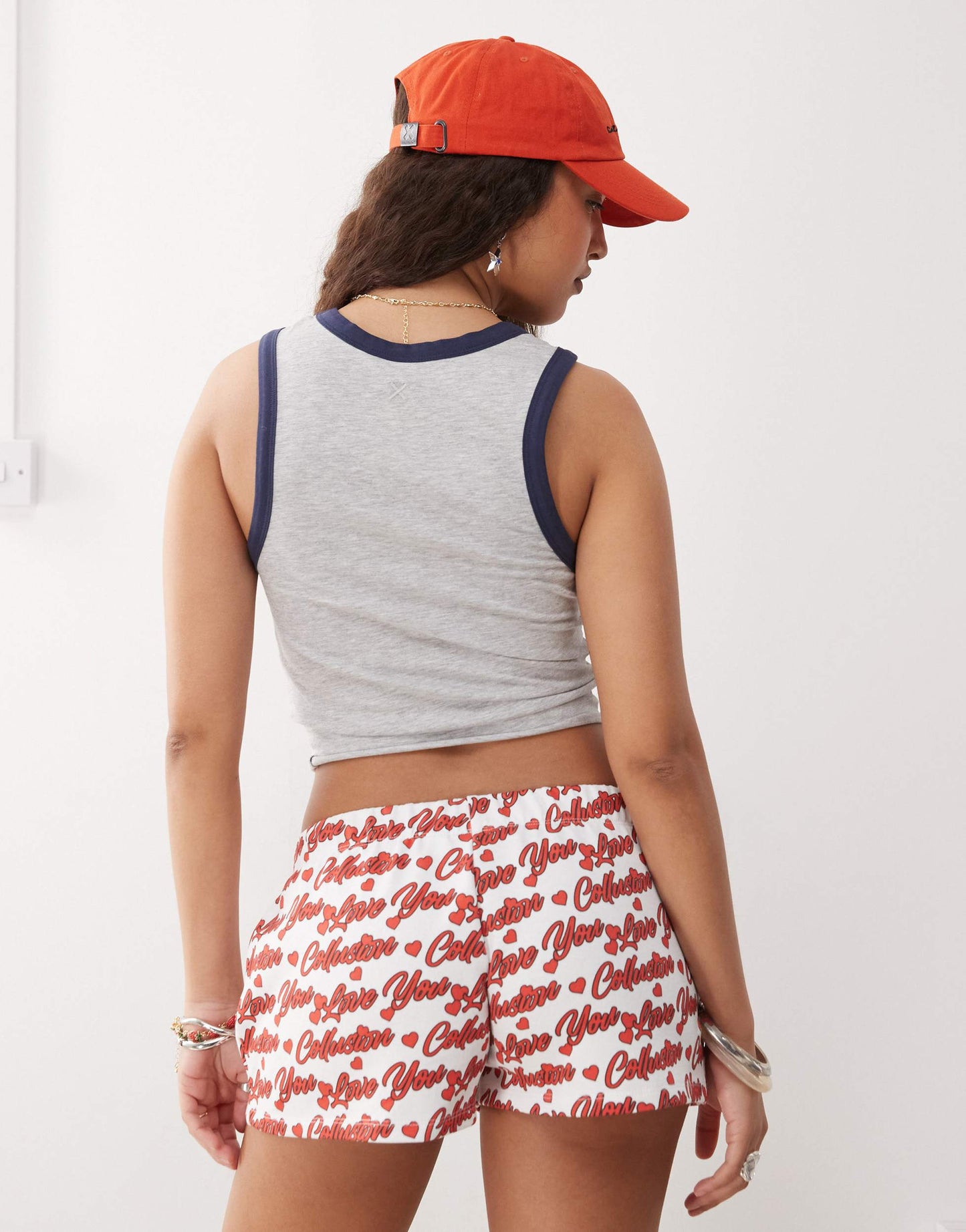COLLUSION 'love you' graphic mini shorts in white