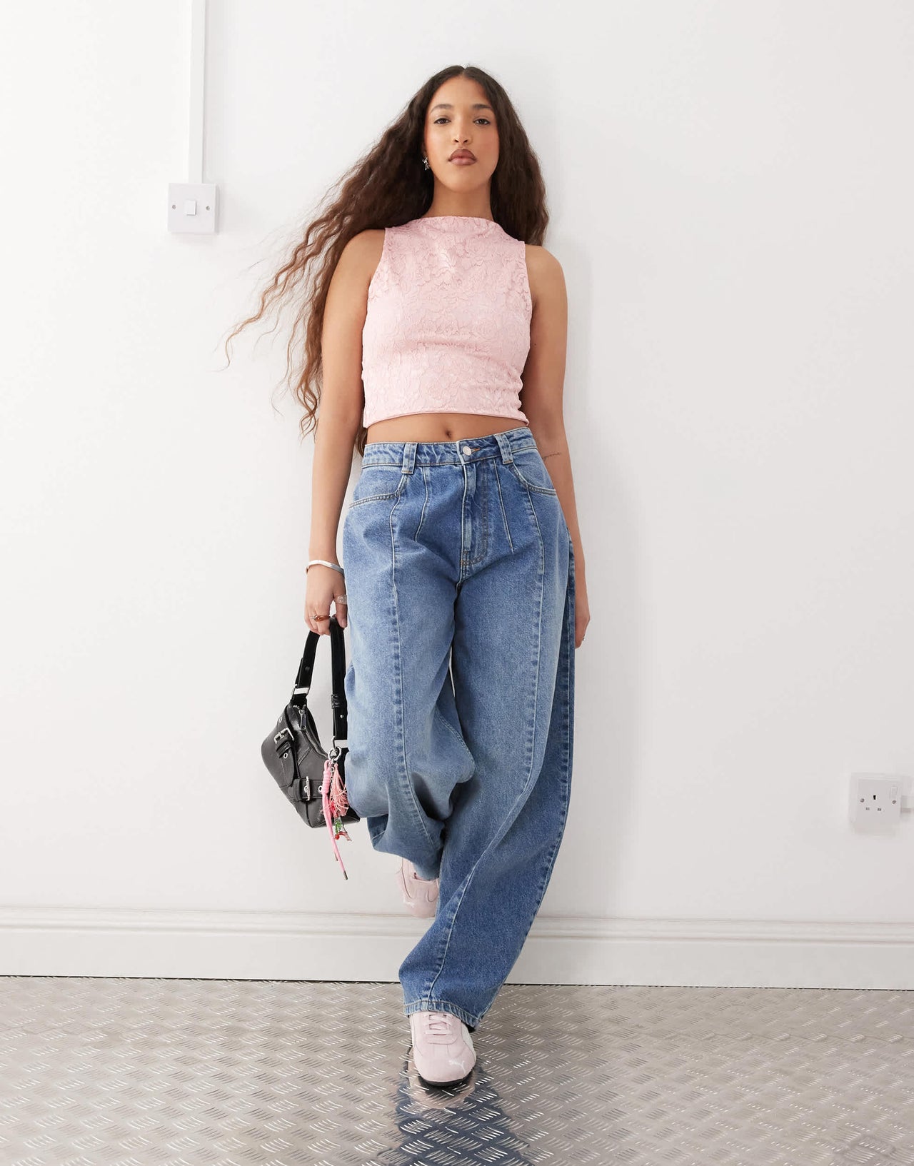 Reclaimed Vintage lace tie back tank top in pink