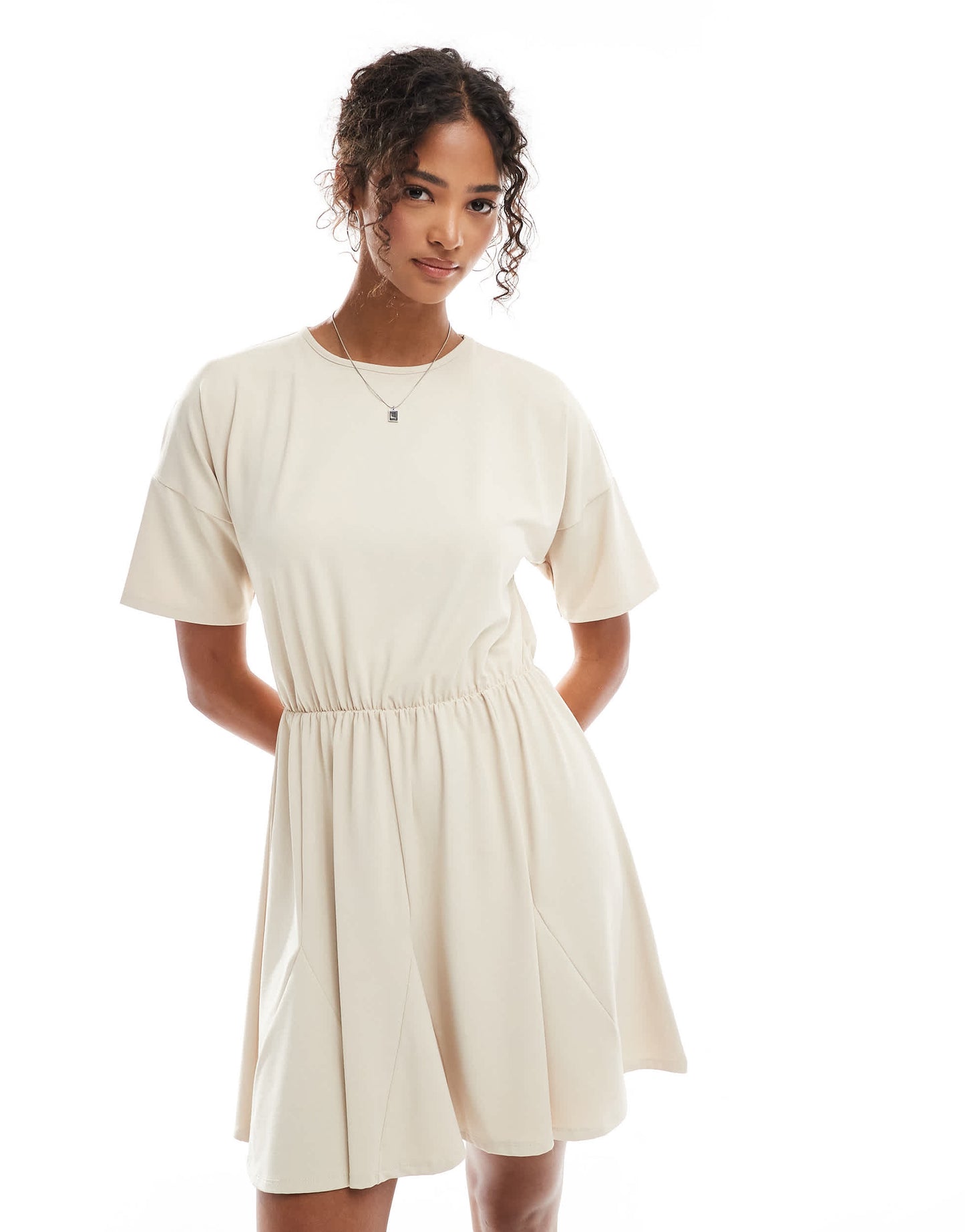 ASOS DESIGN godet hem mini T-shirt dress in beige