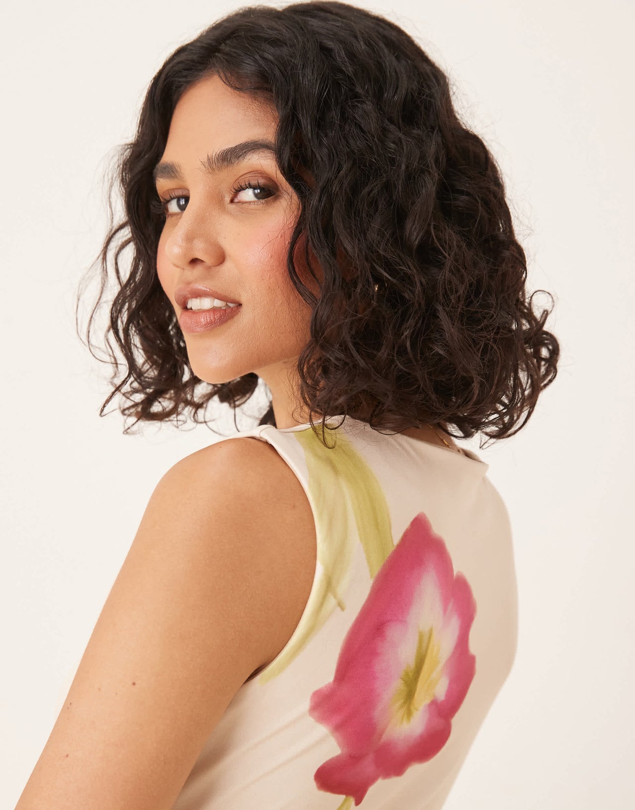 ASOS DESIGN sleeveless midi dress in cream with placement flowers