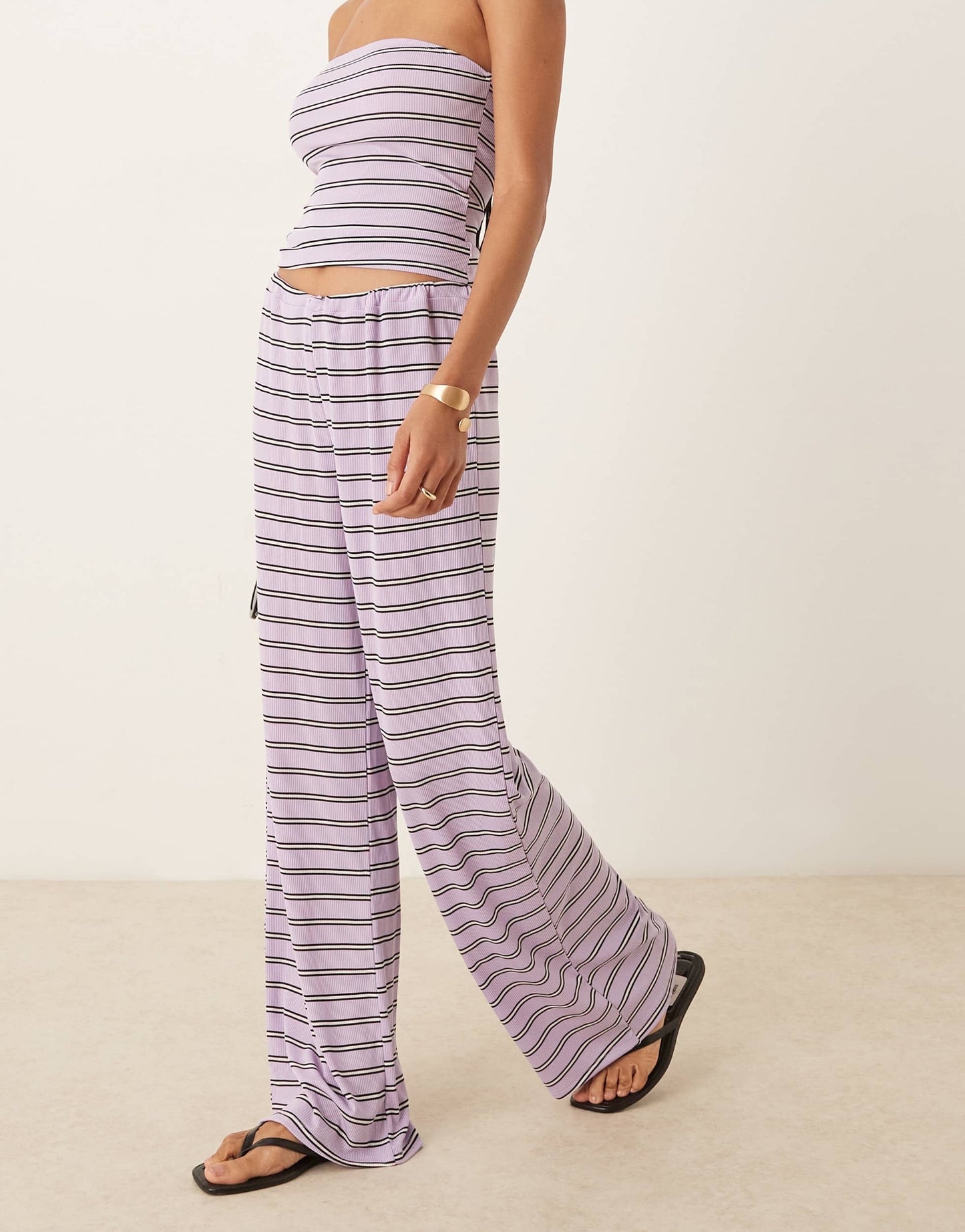 ASOS DESIGN wide leg trouser co-ord in lilac stripe