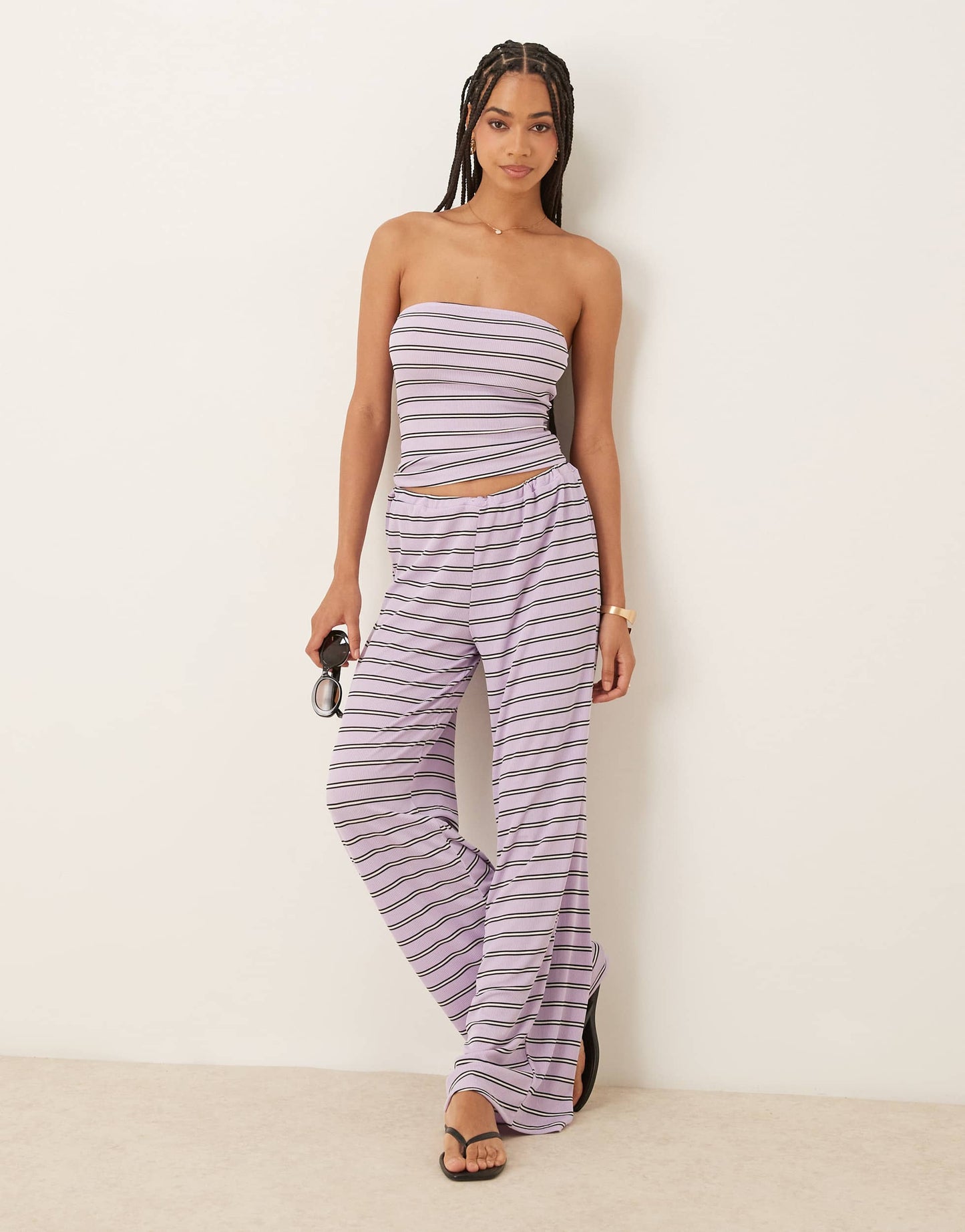 ASOS DESIGN longline bandeau co-ord in lilac stripe