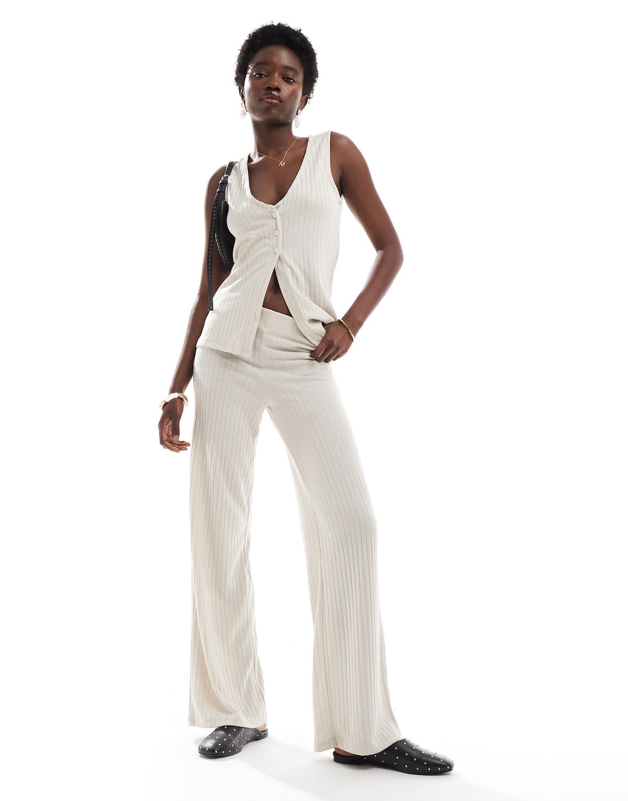 Vero Moda ribbed longline sleeveless top co-ord in cream