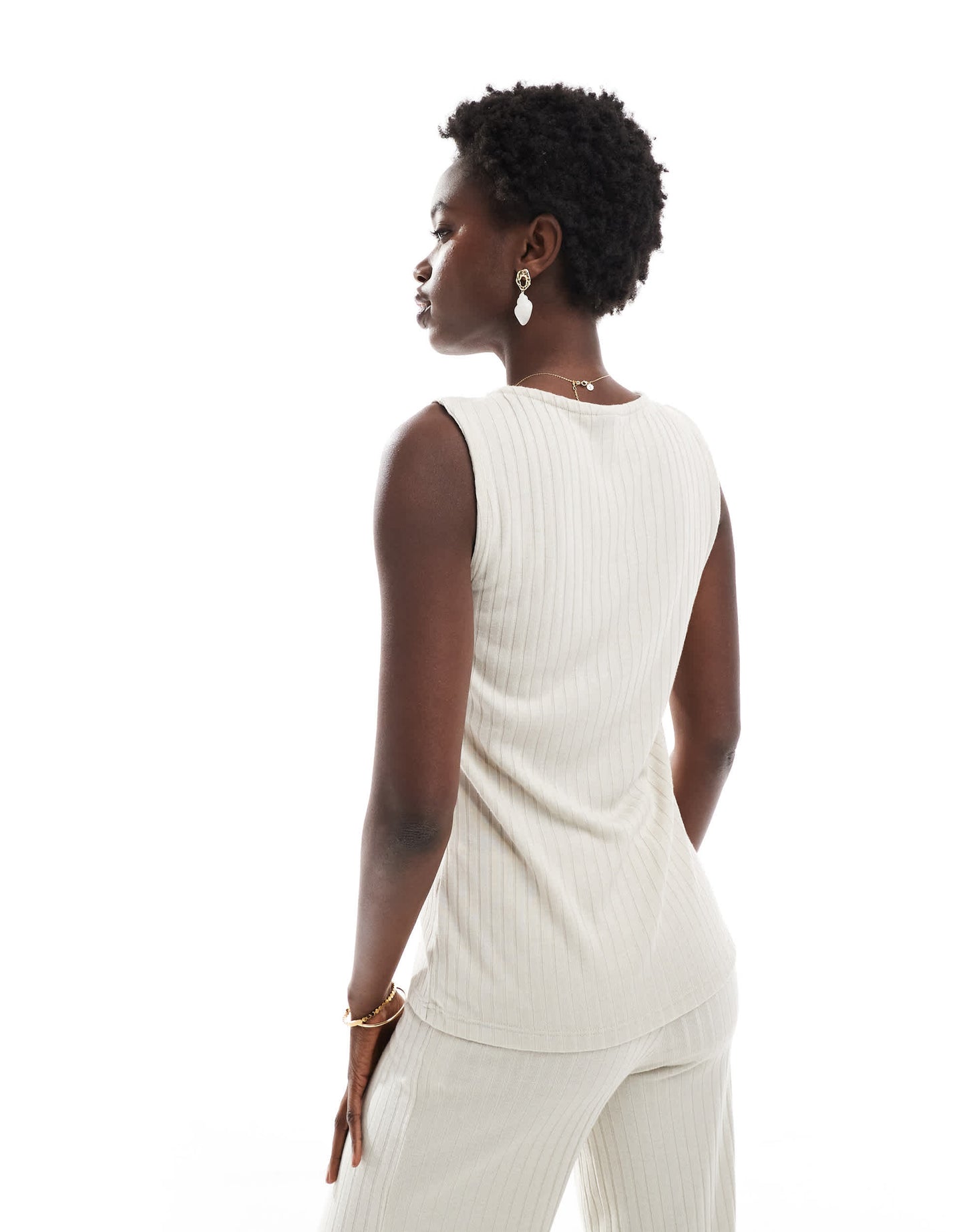 Vero Moda ribbed longline sleeveless top co-ord in cream
