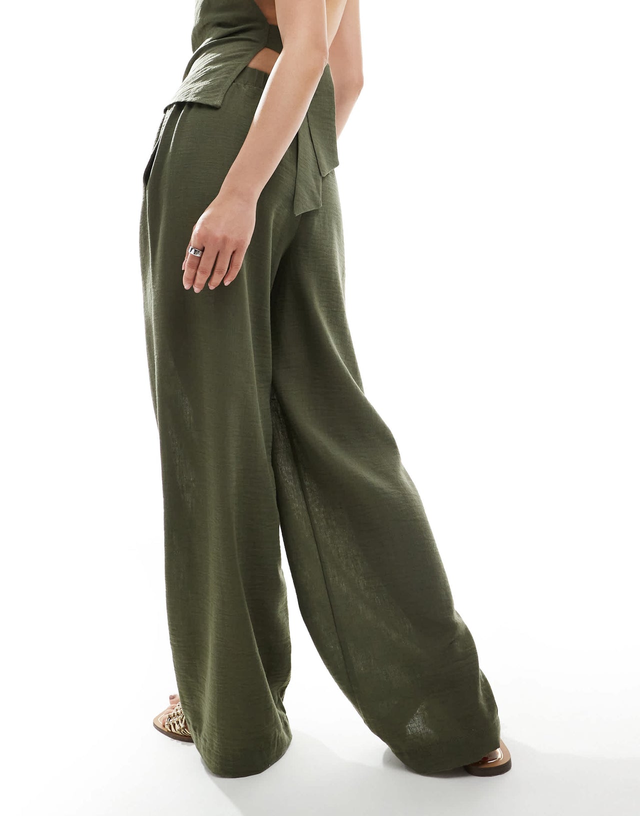 Vero Moda linen look high waist wide leg trouser co-ord in herb green - LGREEN