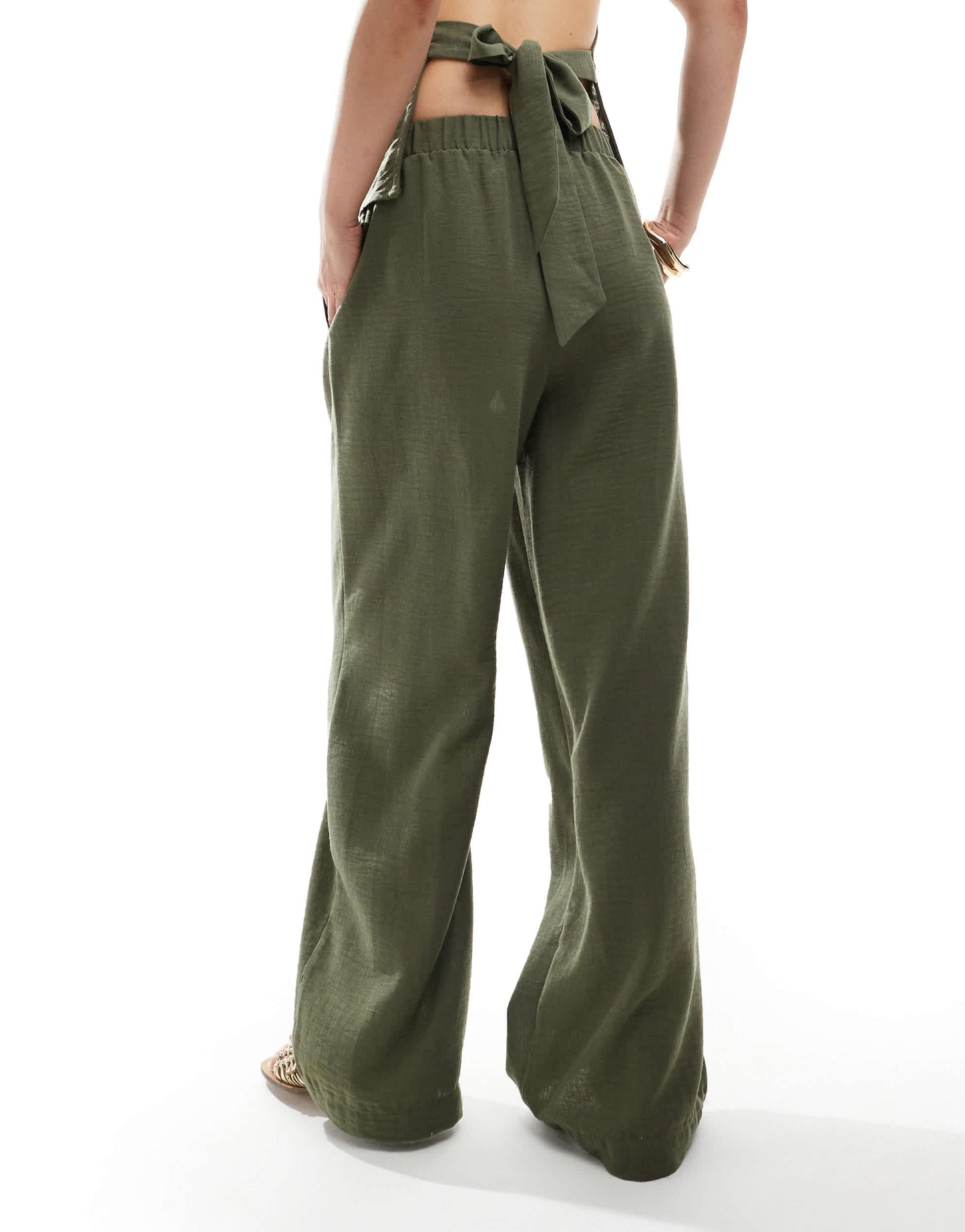 Vero Moda linen look high waist wide leg trouser co-ord in herb green - LGREEN
