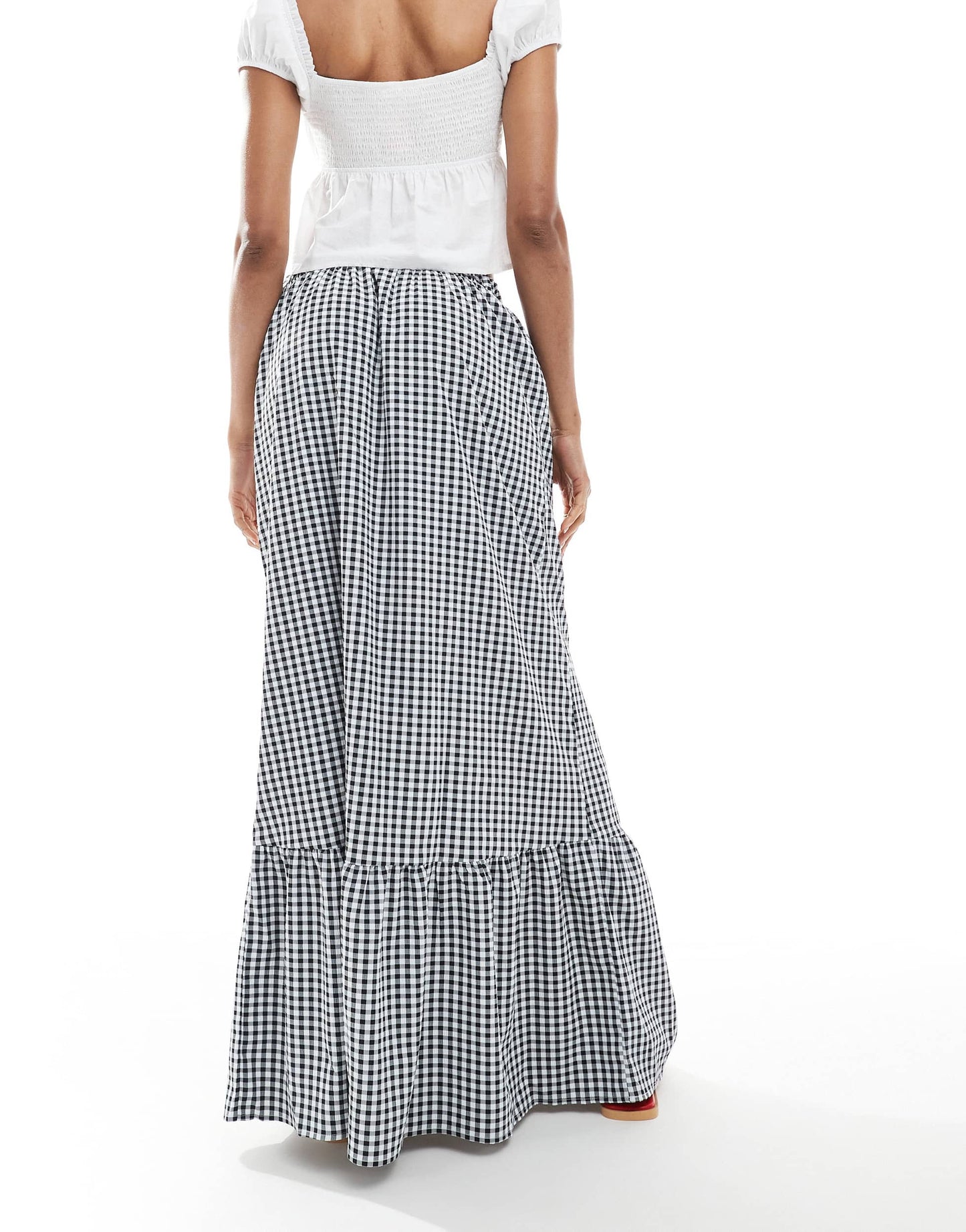 Vero Moda Tall tiered hem maxi skirt  in black gingham print