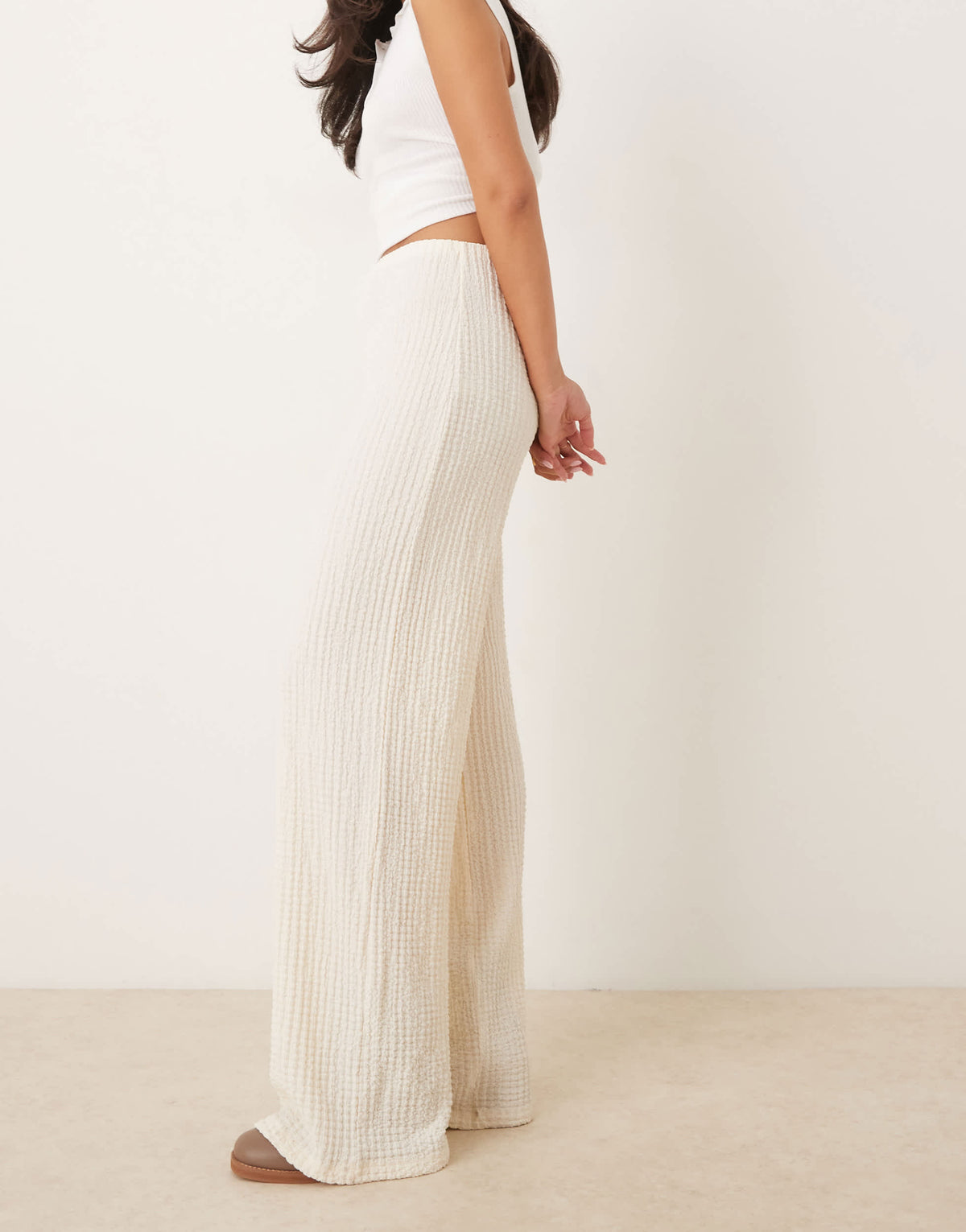 ASOS DESIGN texture wide leg trouser in ivory