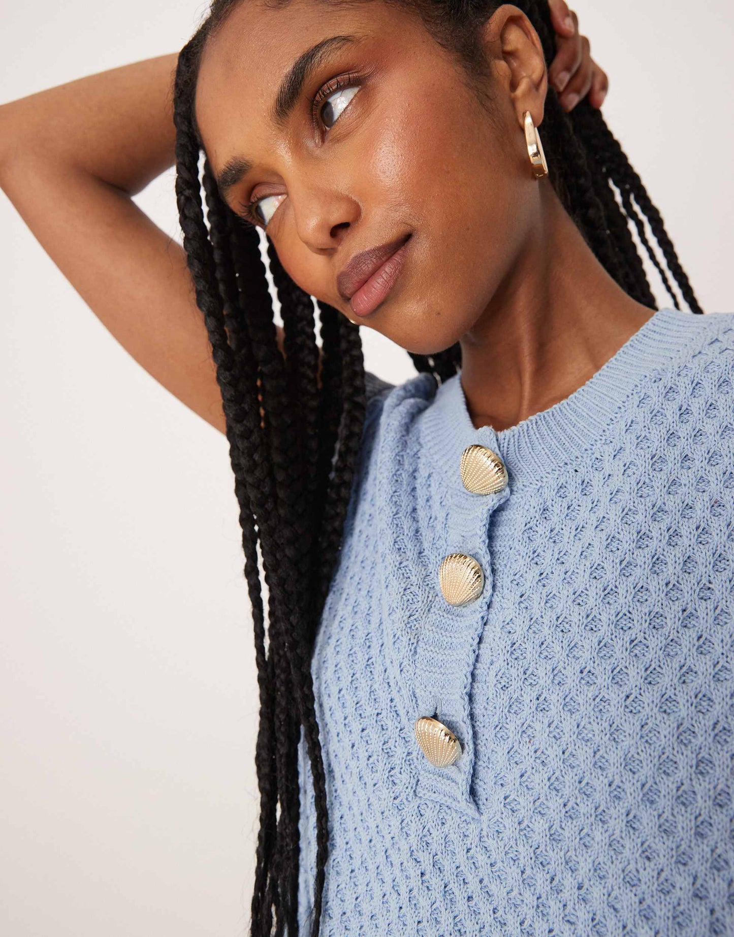 ASOS DESIGN mock crocket tank with shell buttons in blue