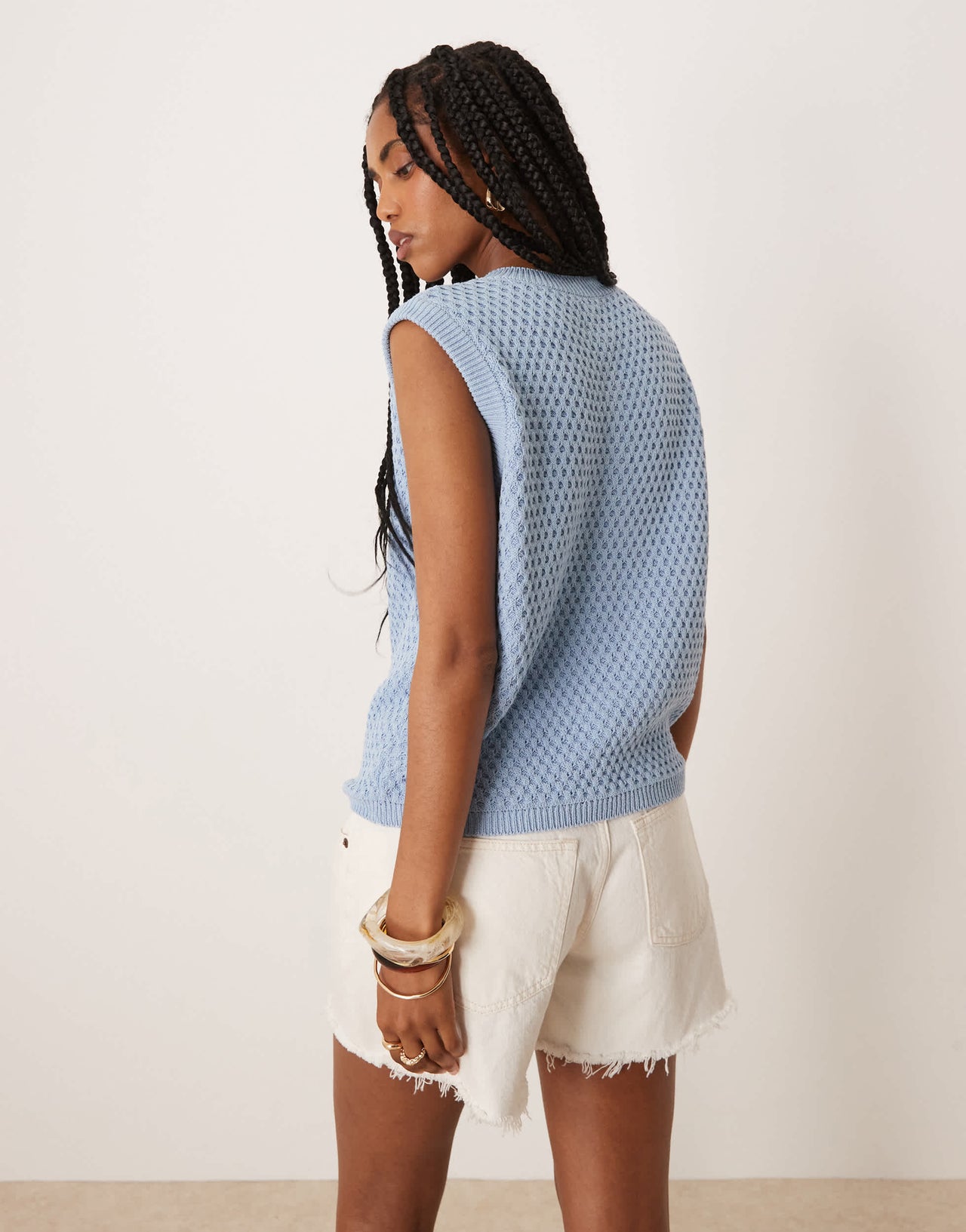 ASOS DESIGN mock crocket tank with shell buttons in blue