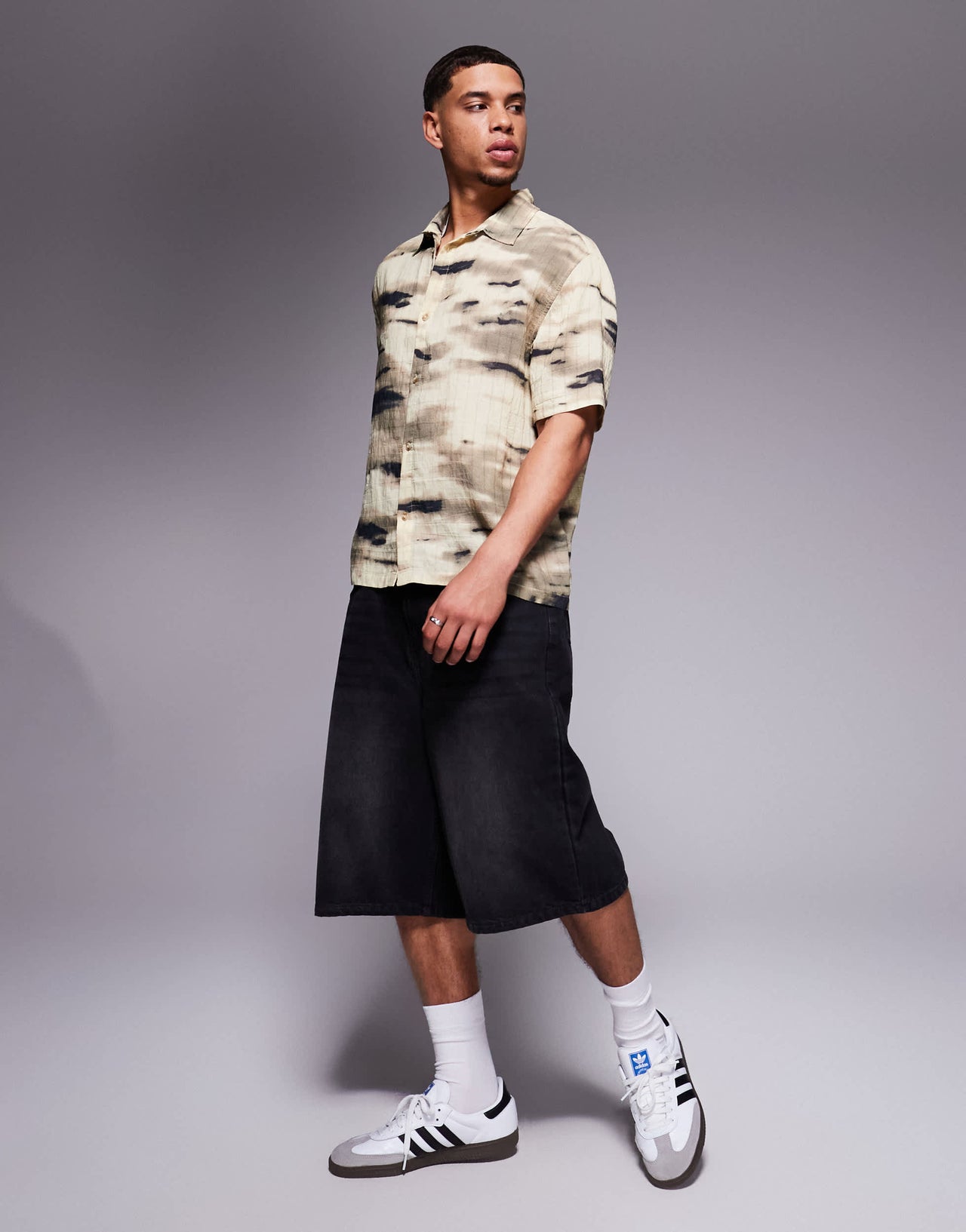 Bershka textured printed shirt in brown