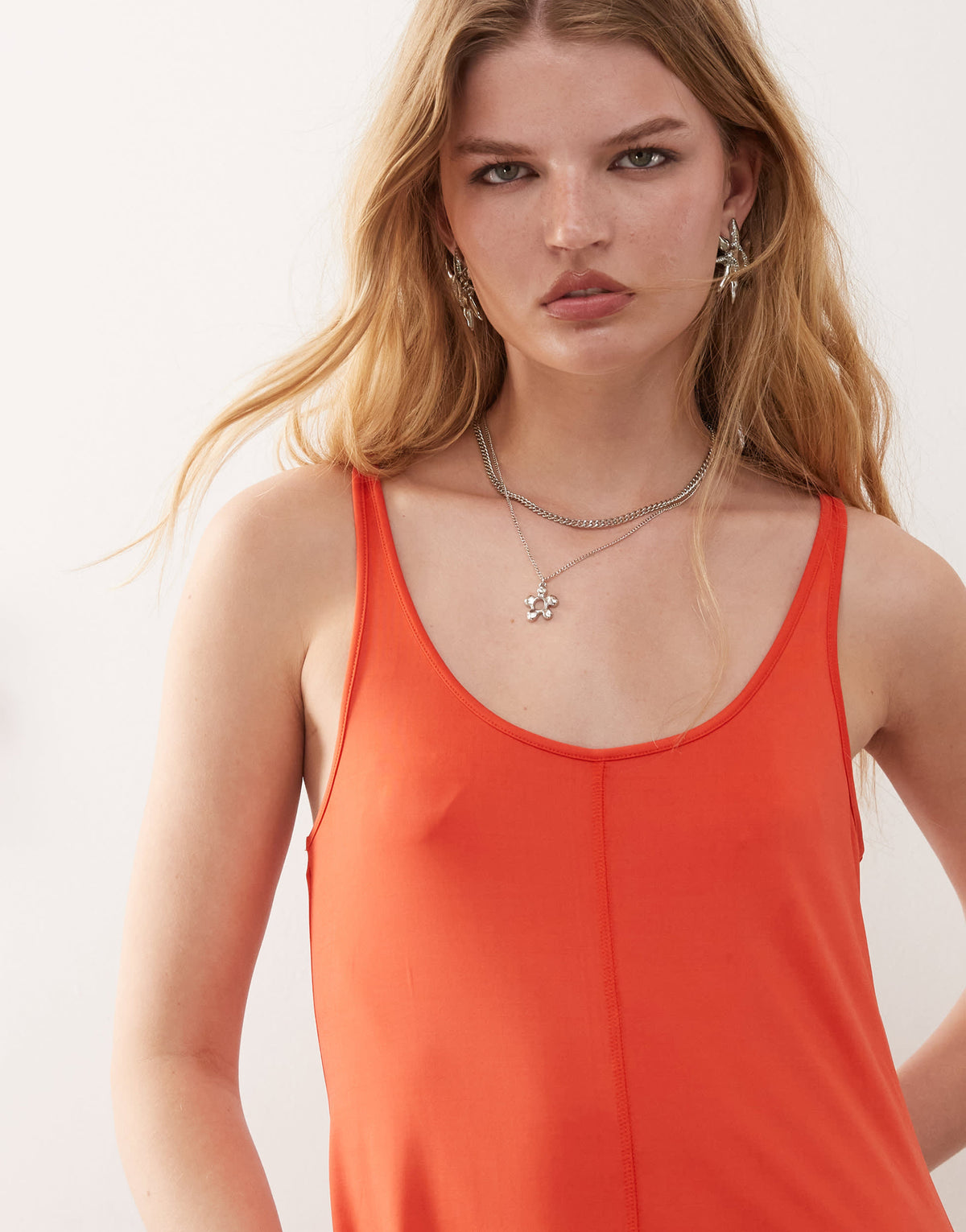 Monki strappy floaty maxi dress in red