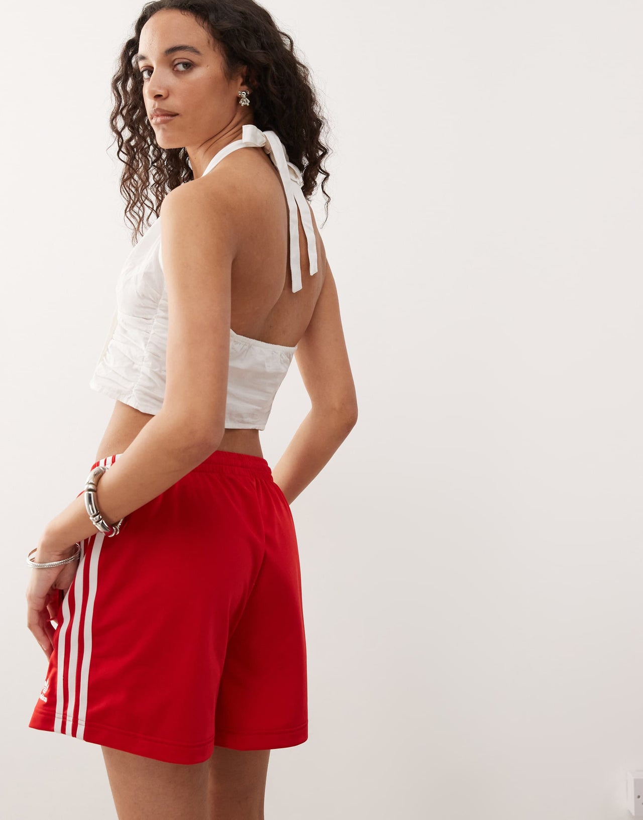 Monki halter neck wrap top with ruched sides in white