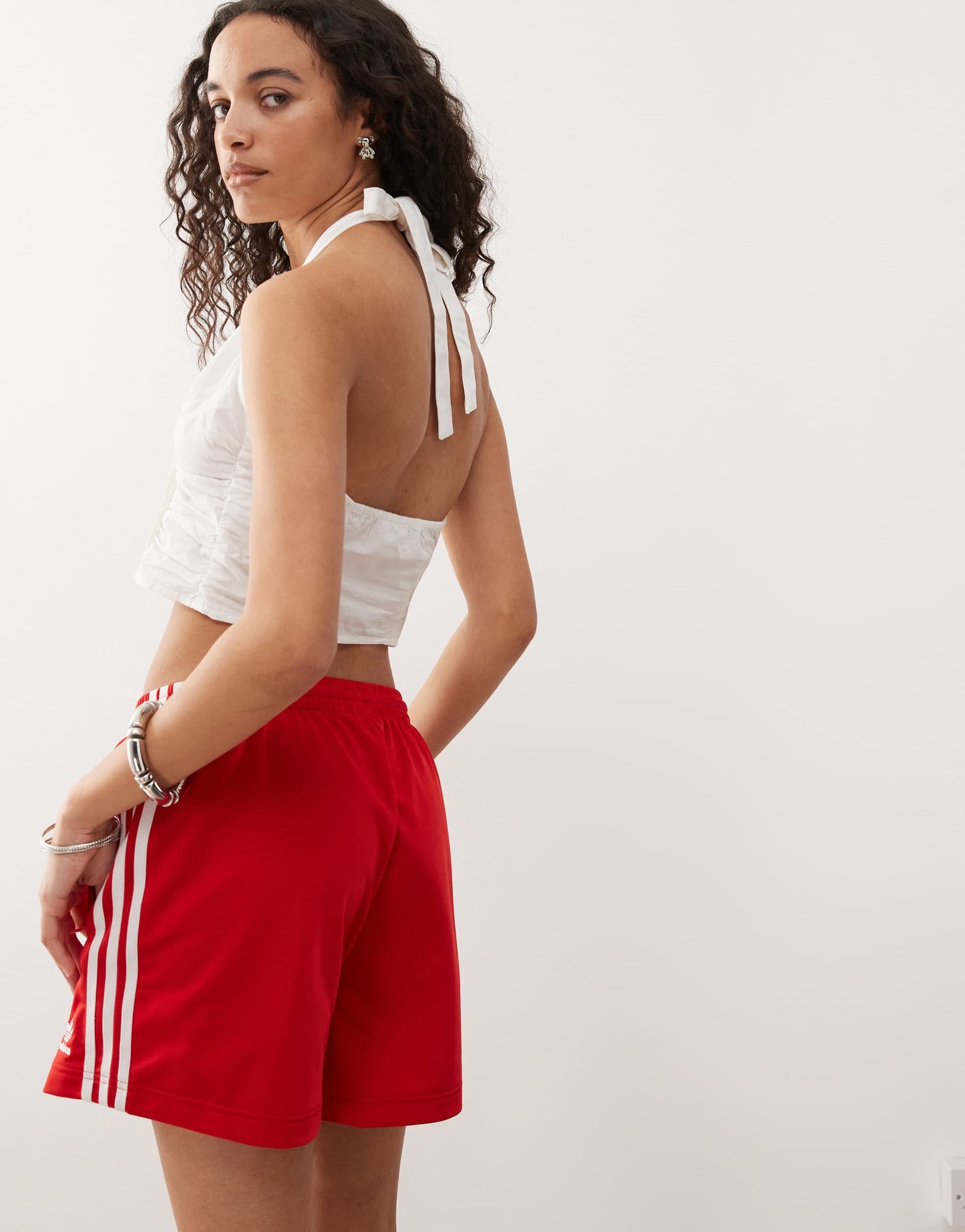 Monki halter neck wrap top with ruched sides in white