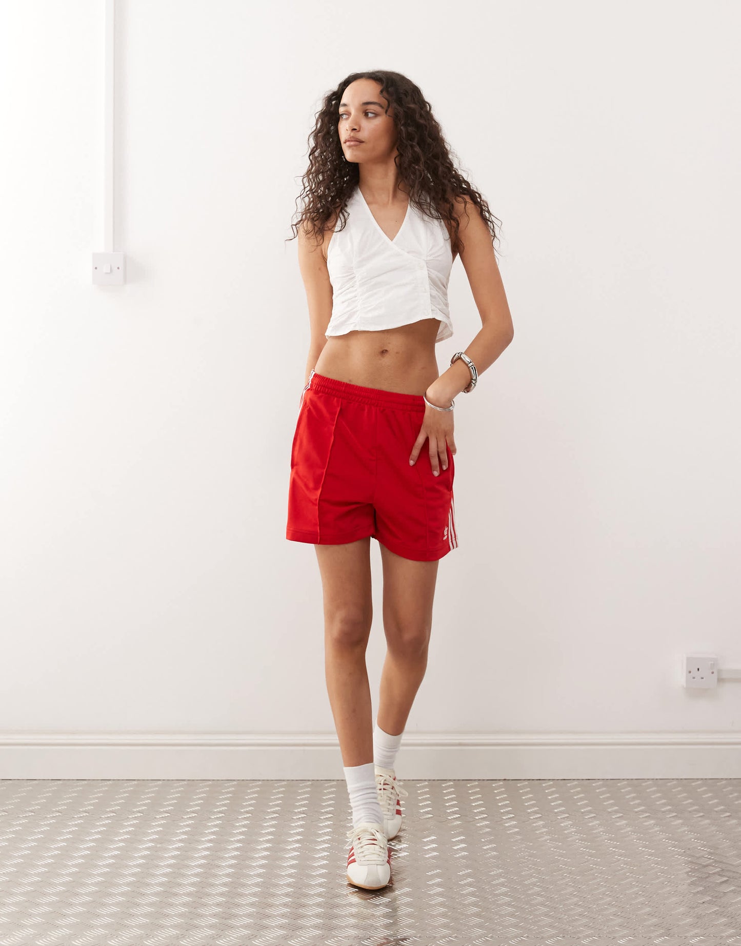 Monki halter neck wrap top with ruched sides in white