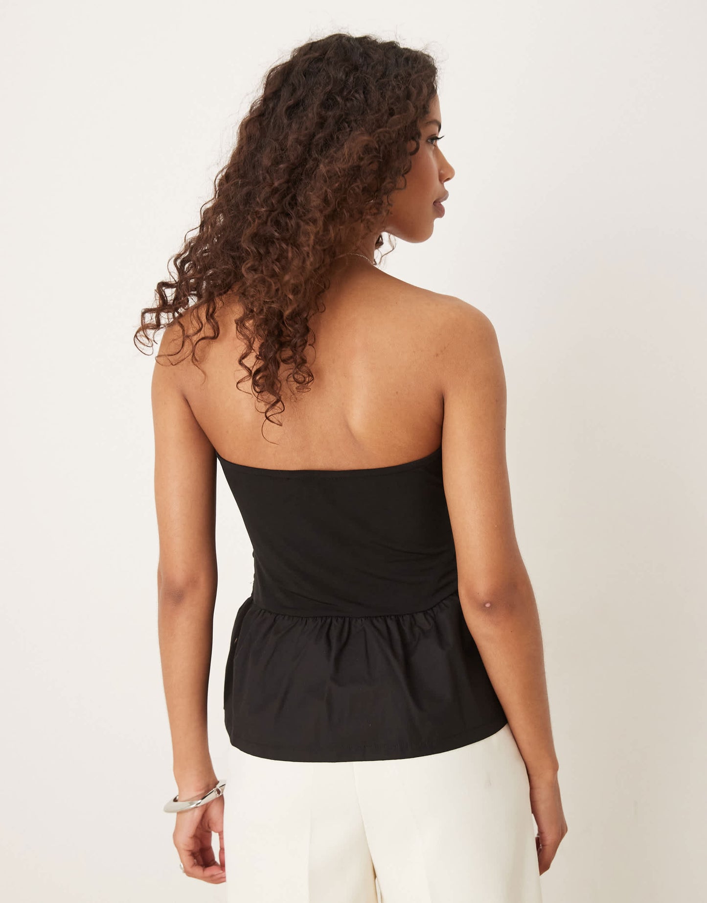 ASOS DESIGN mix bandeau top with ruching detail in black