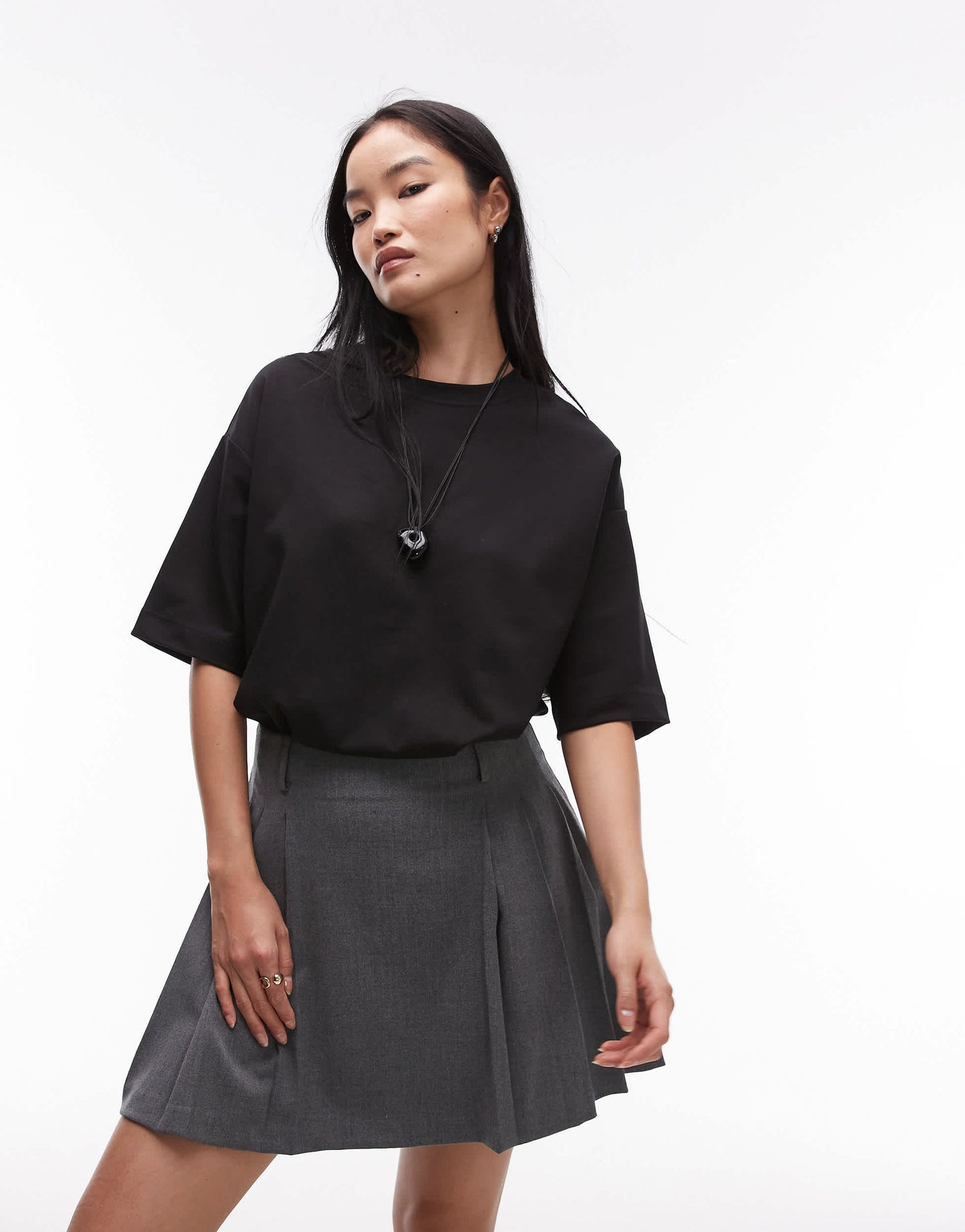 ARKET cotton rich stretch  interlock long line short sleeve t-shirt in black