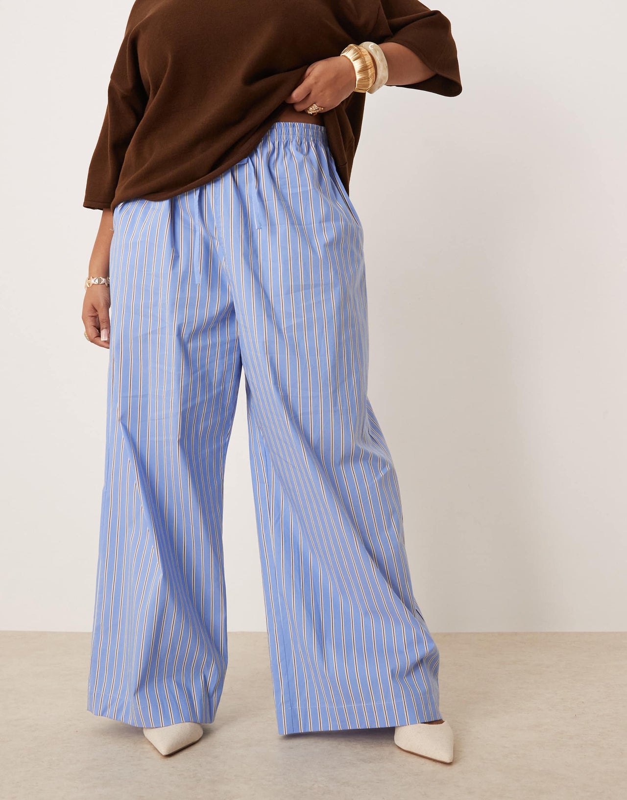 Nobody's Child Plus Shona straight leg trousers in blue and white stripe