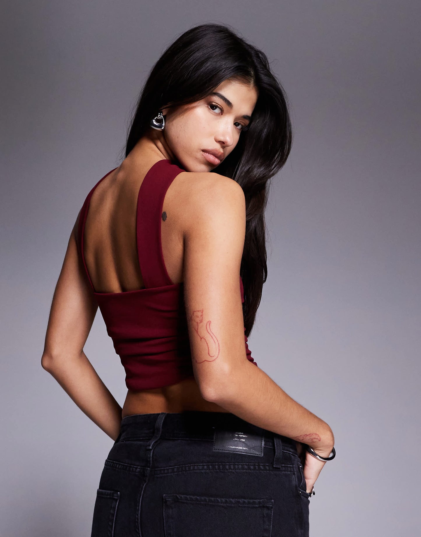 ASOS DESIGN bandeau top with scarf neck detail in burgundy