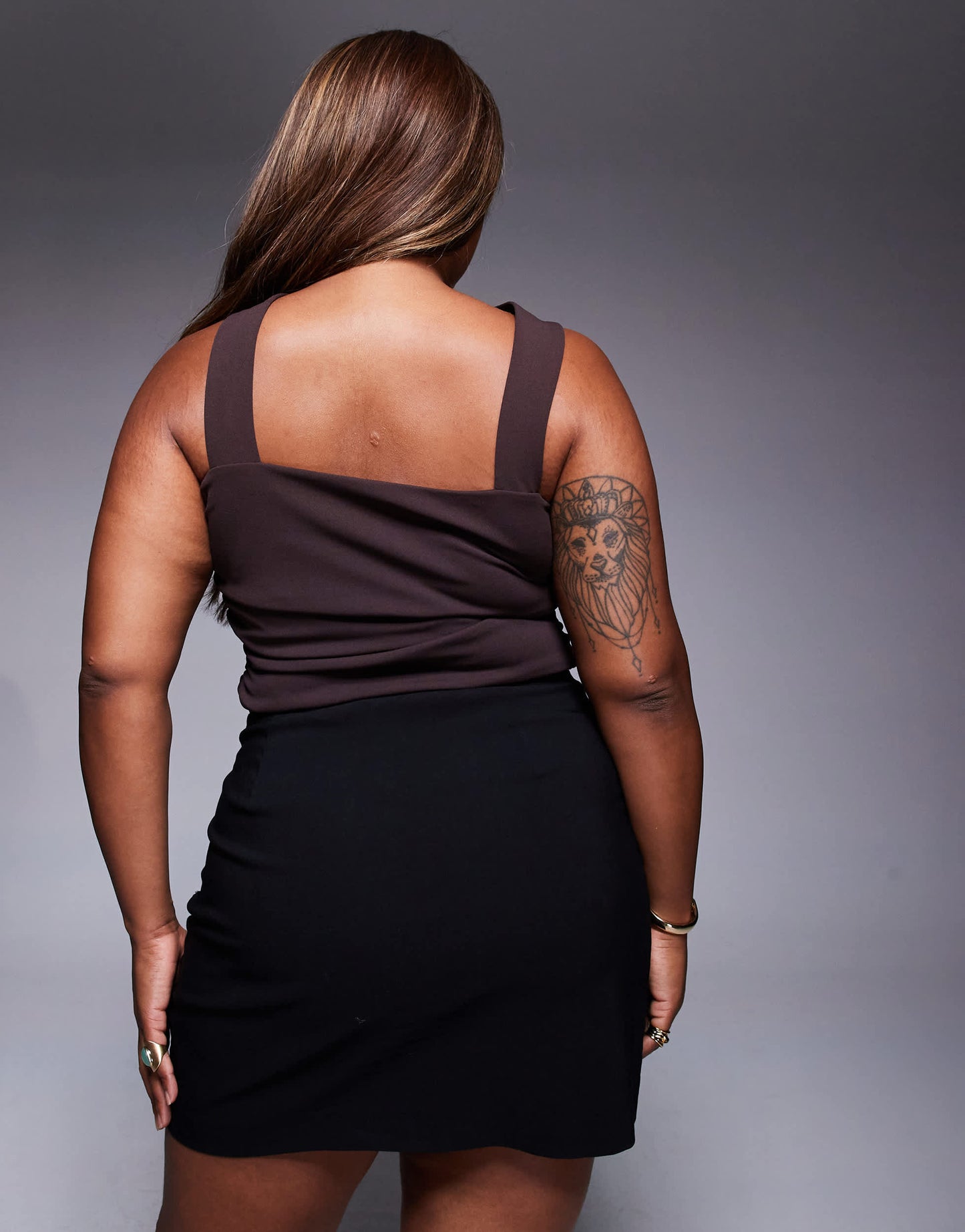 ASOS DESIGN Curve  bandeau top with scarf neck detail in chocolate