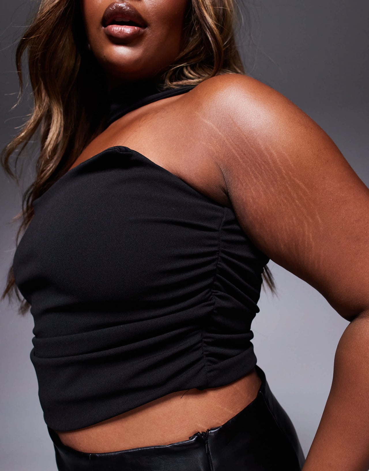ASOS DESIGN Curve bandeau top with scarf neck detail in black