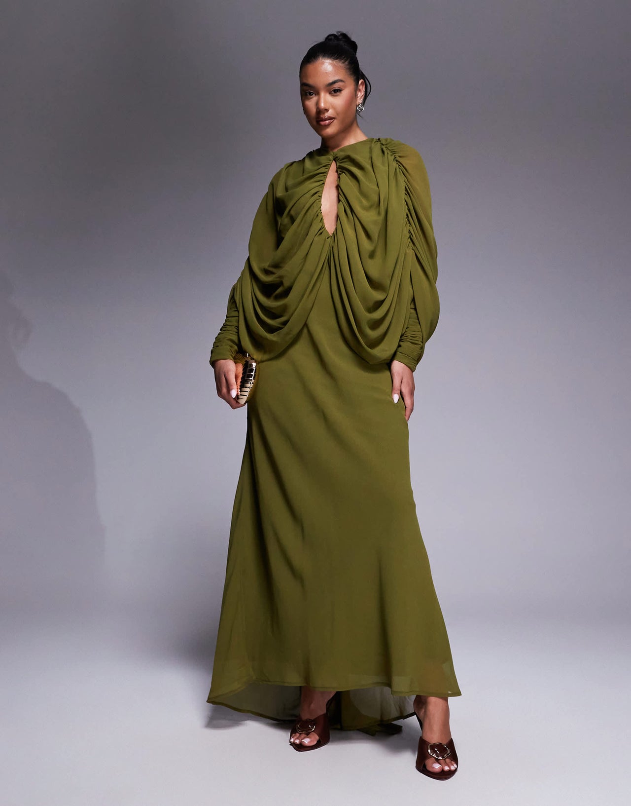 ASOS DESIGN keyhole draped kimono sleeve maxi dress in green