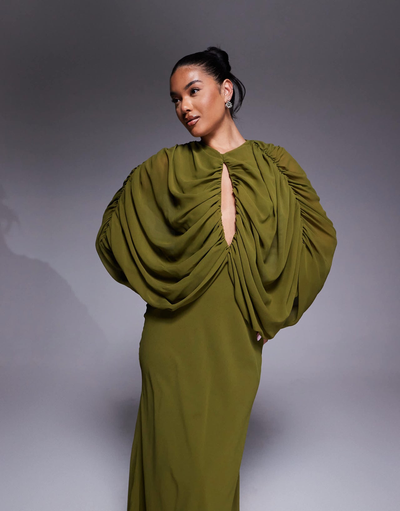 ASOS DESIGN keyhole draped kimono sleeve maxi dress in green