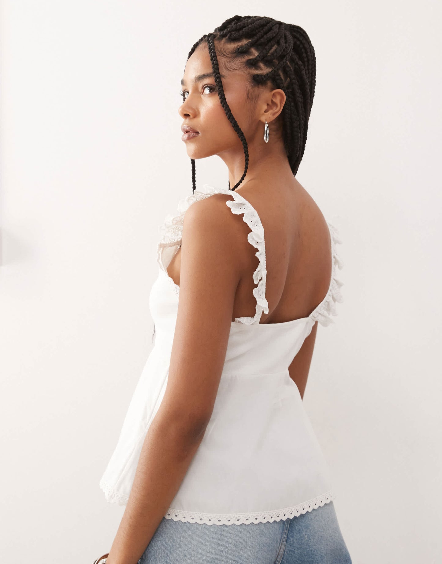 Reclaimed Vintage babydoll poplin cami with broderie and lace trims in cream