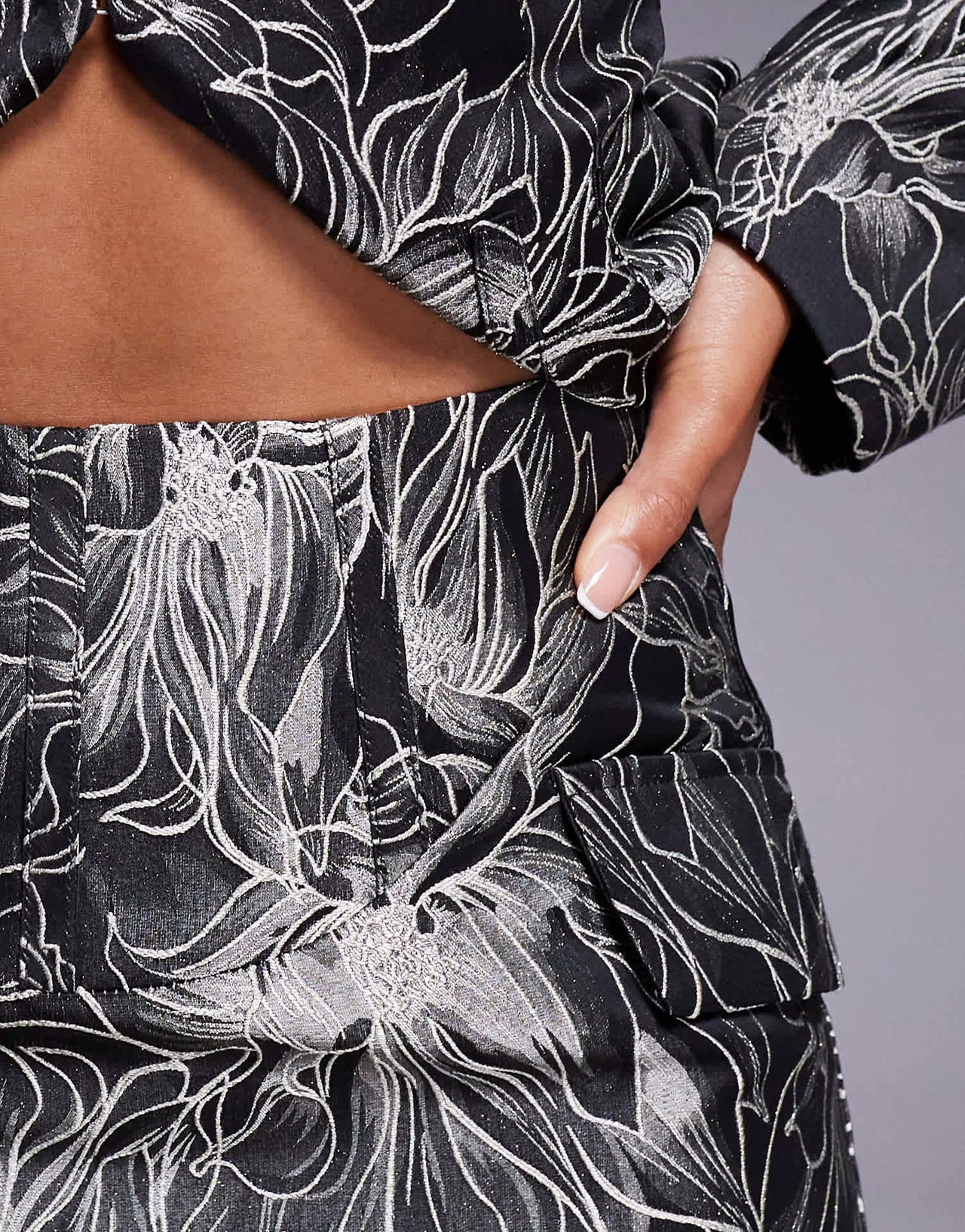 ASOS LUXE jacquard sculpted skirt co-ord in black floral