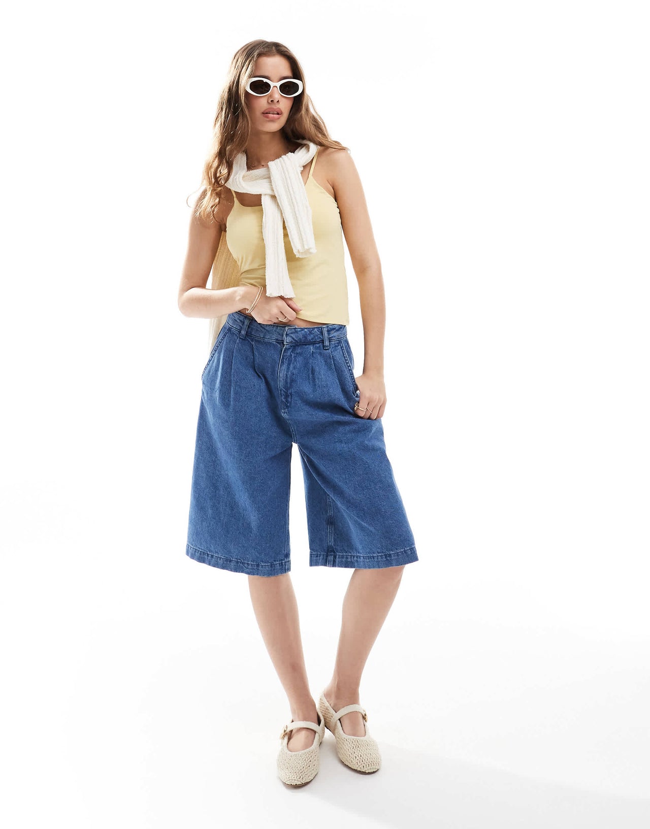 Pull&Bear polyamide sculpt strappy cami top in pale yellow
