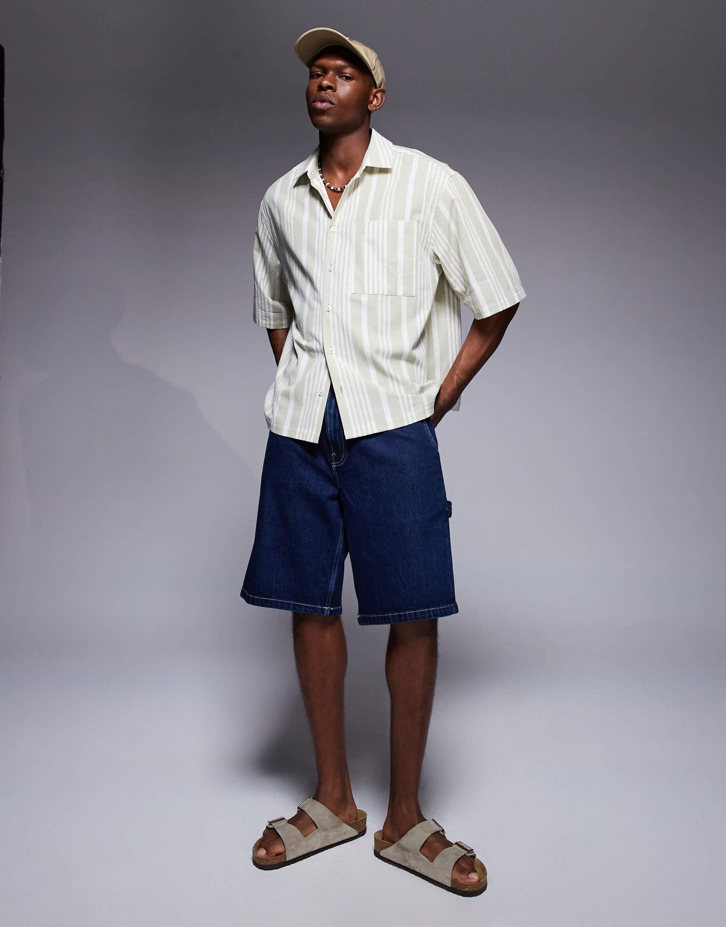 ASOS DESIGN oversized shirt in neutral stripe